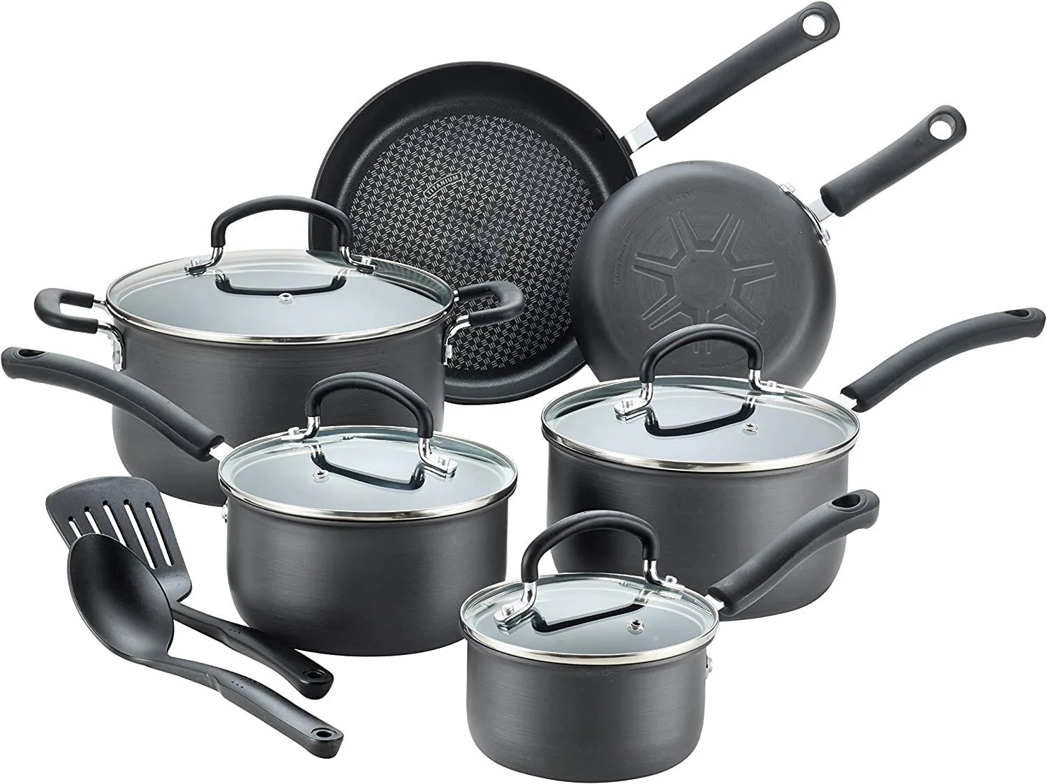 Ultimate Hard Anodized Nonstick Cookware Set 12 Piece Pots and Pans Dishwasher Safe Gray