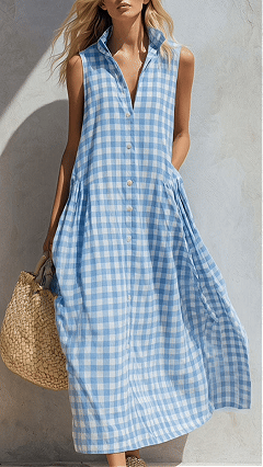 Women's Loose Plaid Maxi Dress – Seaside Vacation Style - Nordfashionstorm - Women's Clothing, Fashion for You - Nordfashionstorm.com