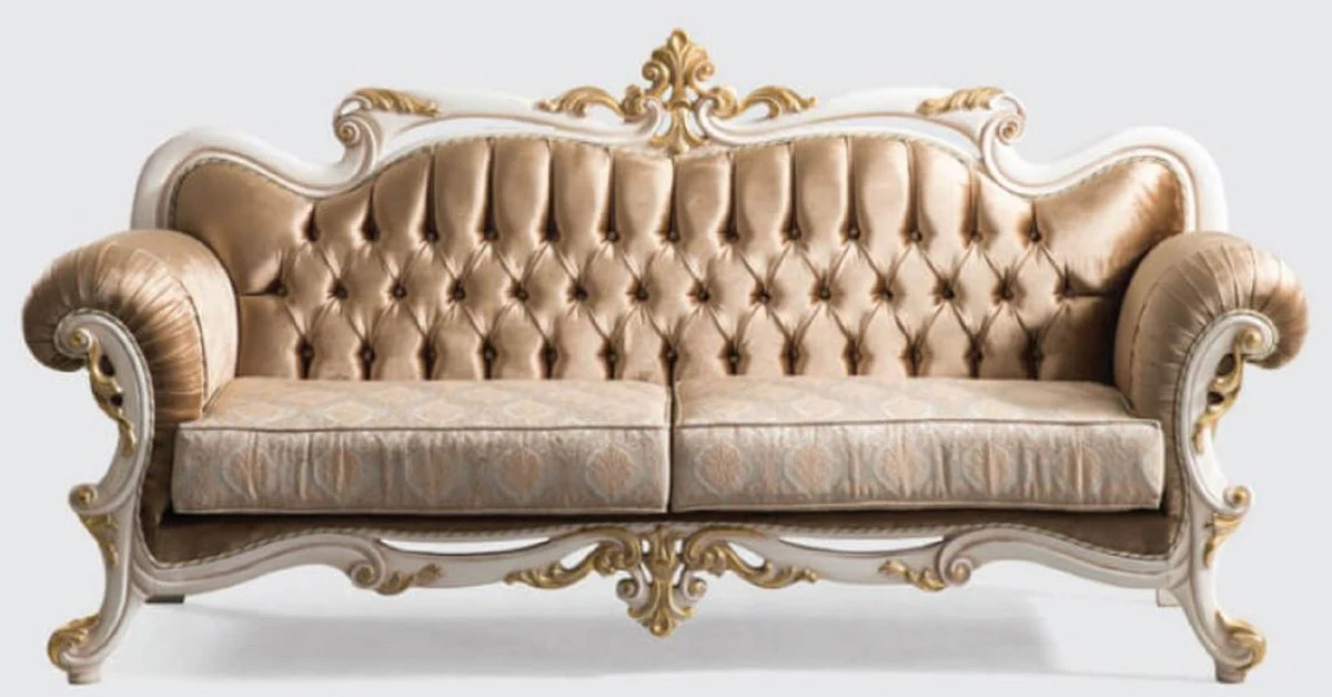 Luxury Baroque Living Room Set Brown / Silver / White / Gold - 2 Sofas & 2 Armchairs & 1 Coffee Table - Handmade Living Room Furniture in Baroque Style - Noble & Magnificent