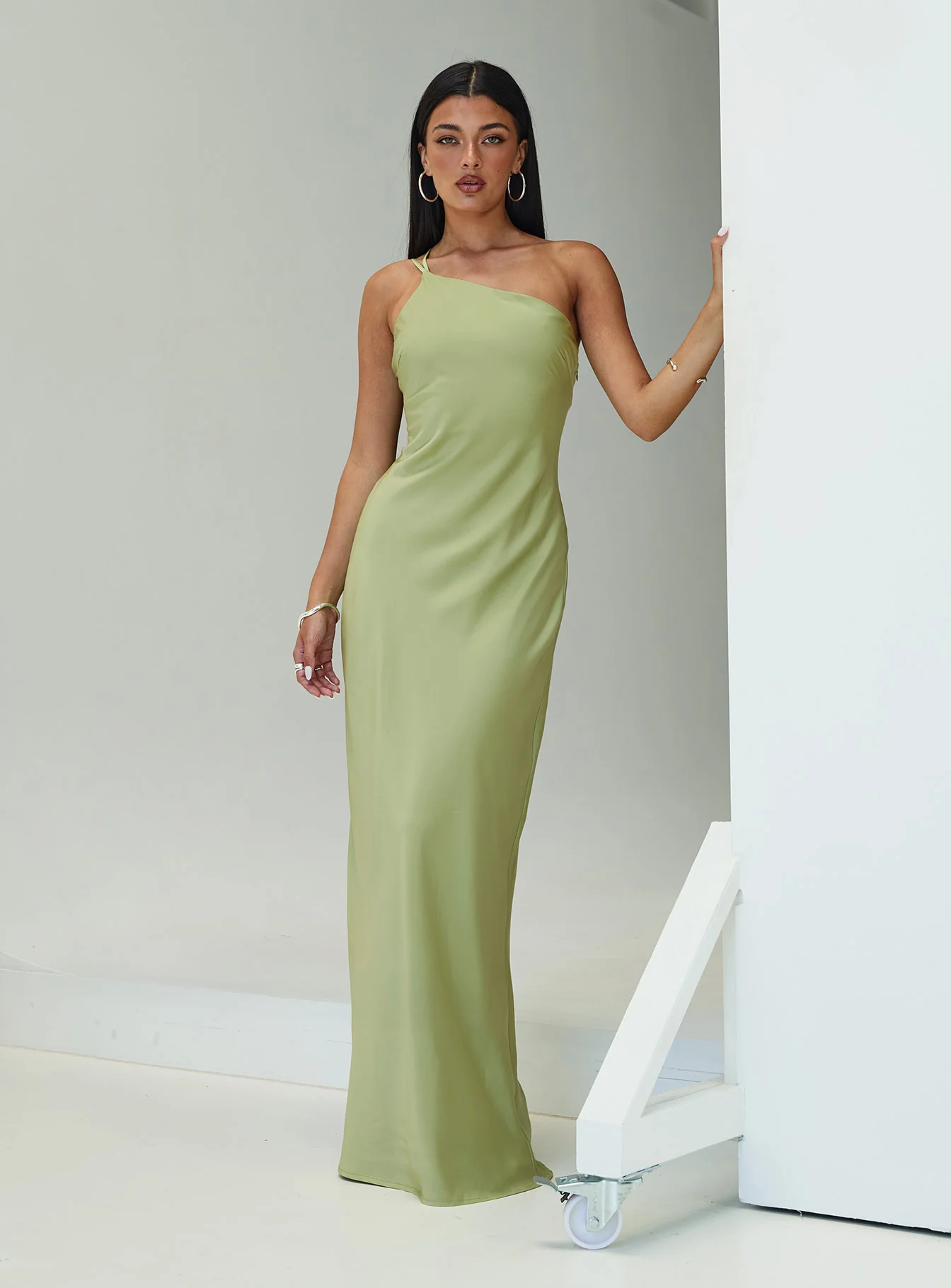 Nehemiah One Shoulder Maxi Dress Green