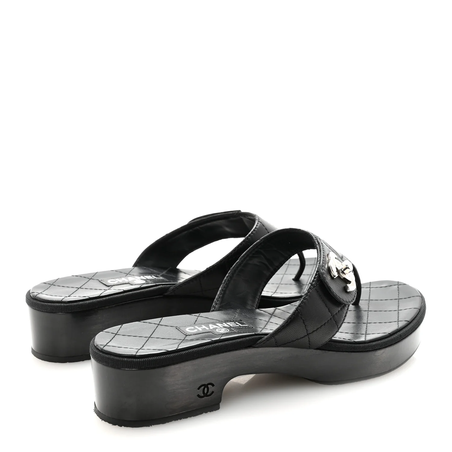 Lambskin Quilted Turnlock CC Platform Thong Sandals 39 Black - Top Club