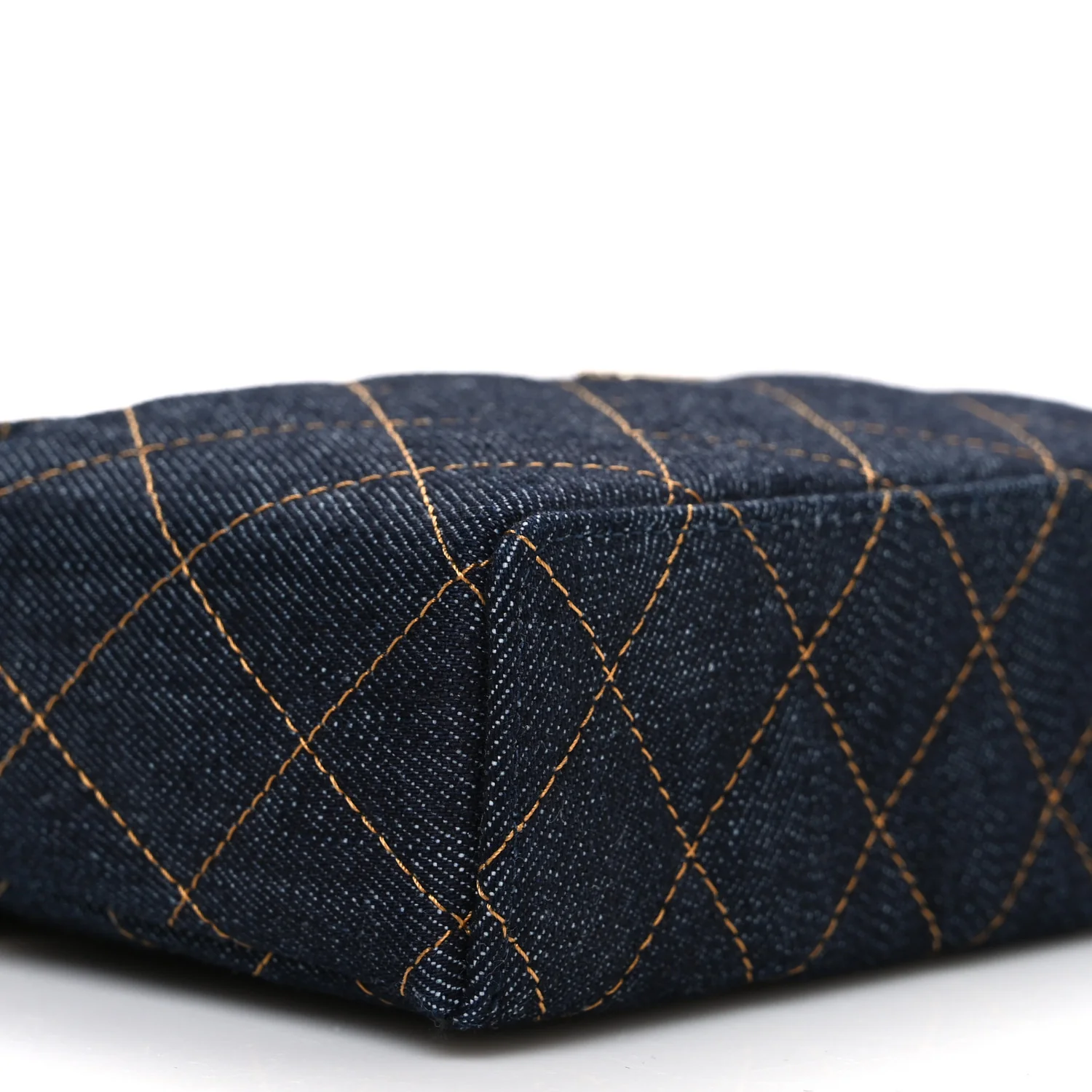 Denim Quilted Top Handle Slim Vanity Case With Chain Dark Blue Orange - Top Club