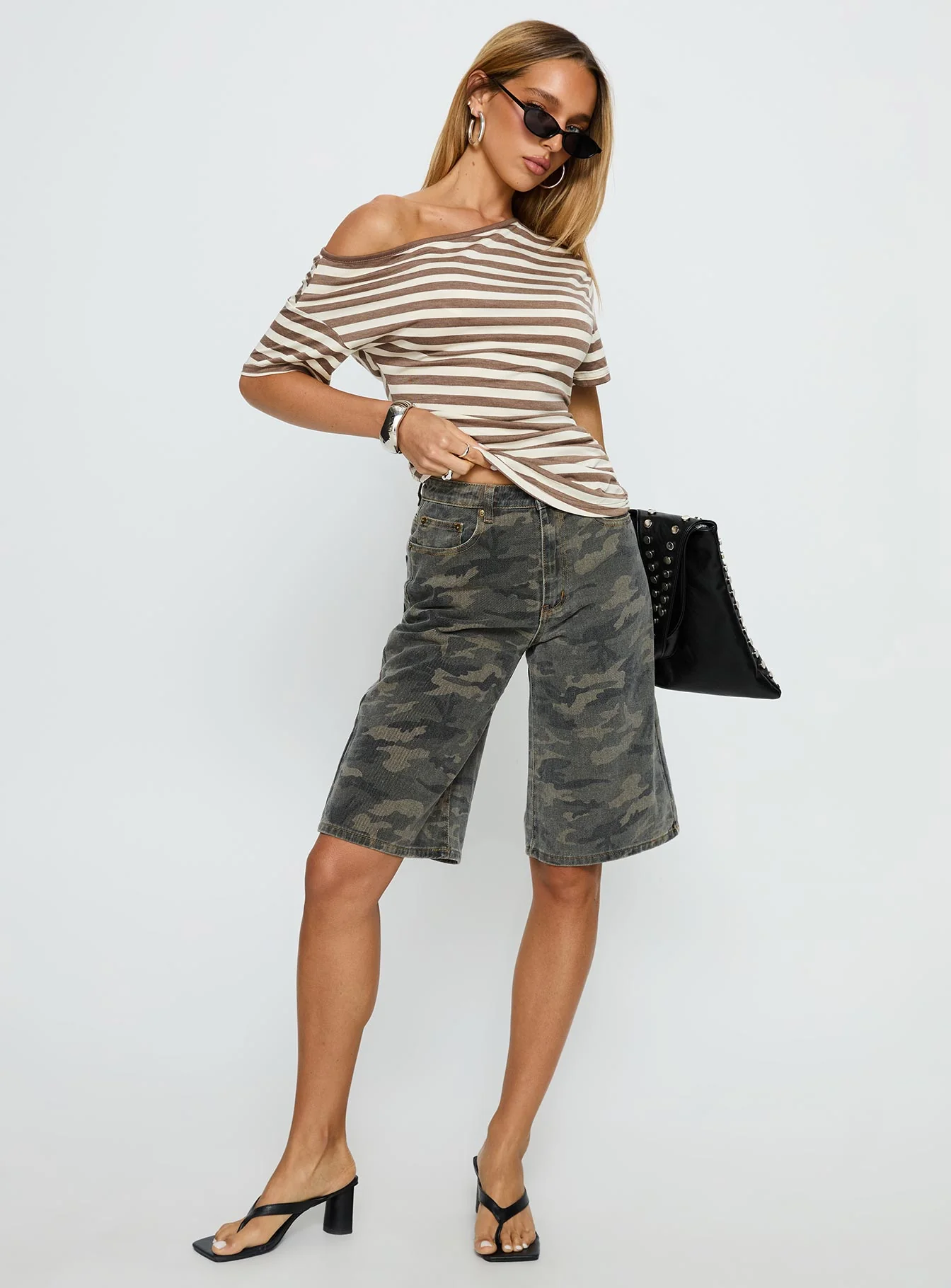 Emlynn Off Shoulder Top Brown Stripe