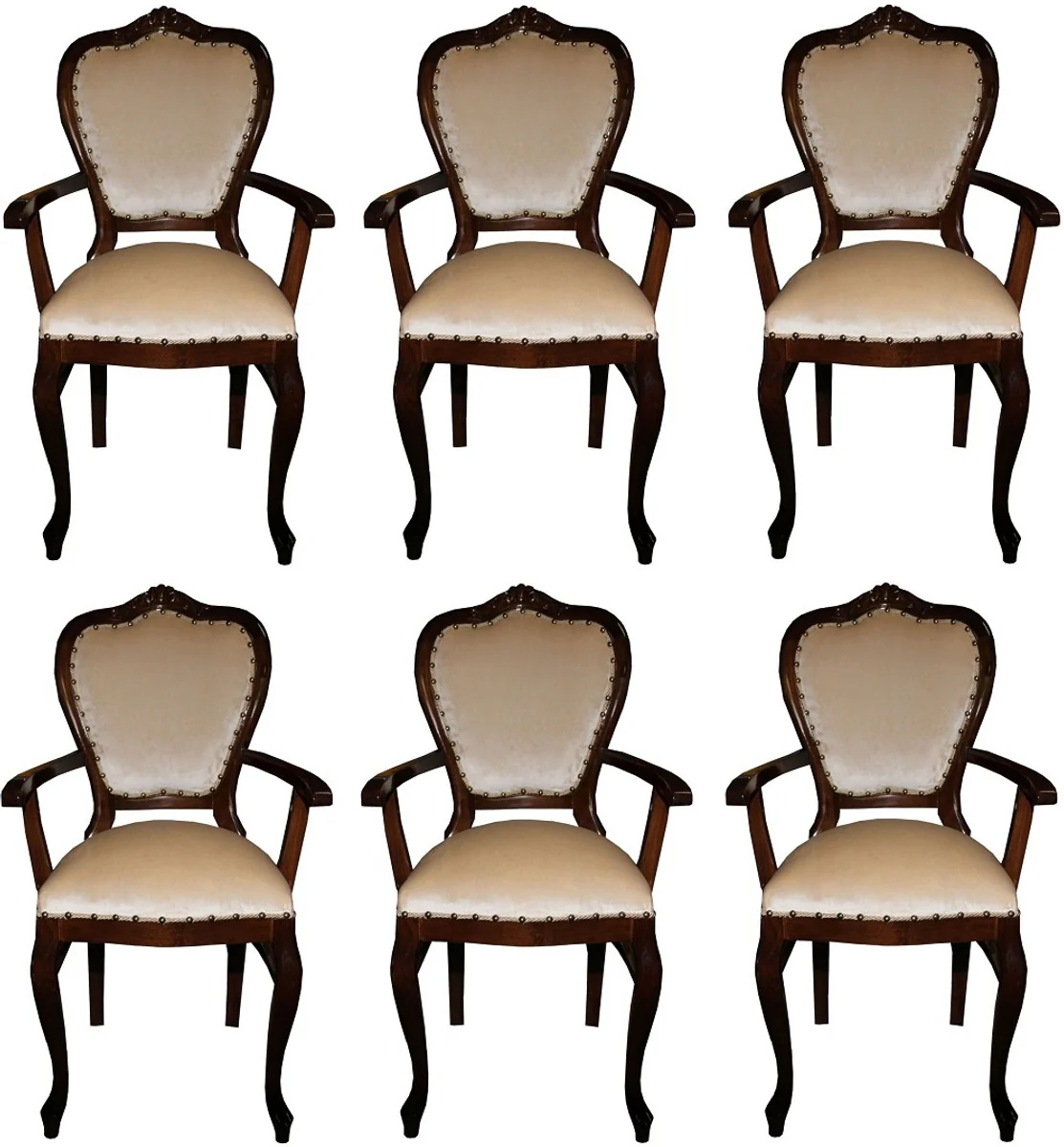 Luxury Baroque dining room set cream / brown 60 x 47 x H. 99 cm - 6 handmade dining chairs with armrests - Baroque dining room furniture