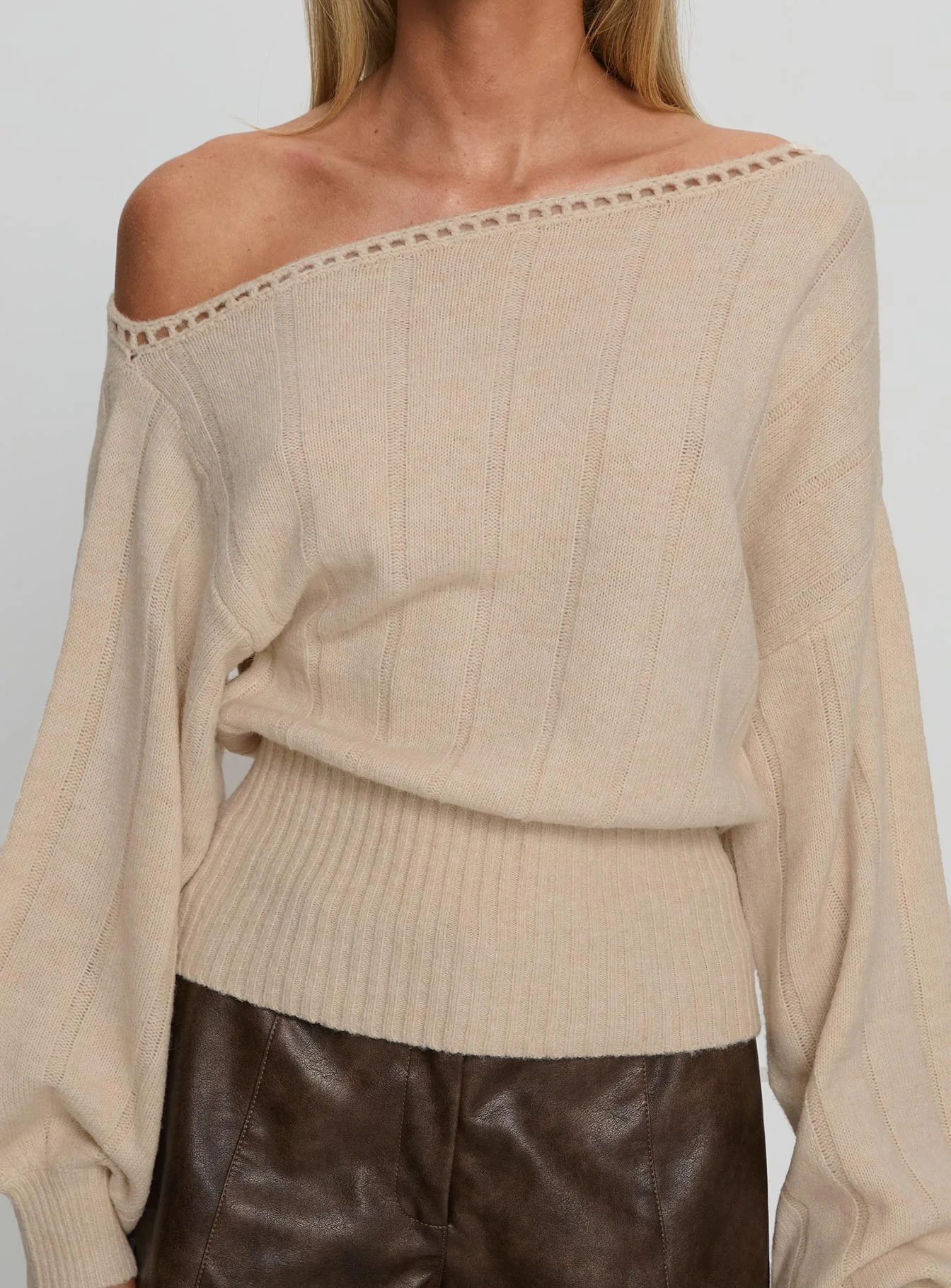 Jackeline Off Shoulder Rib Jumper Cream