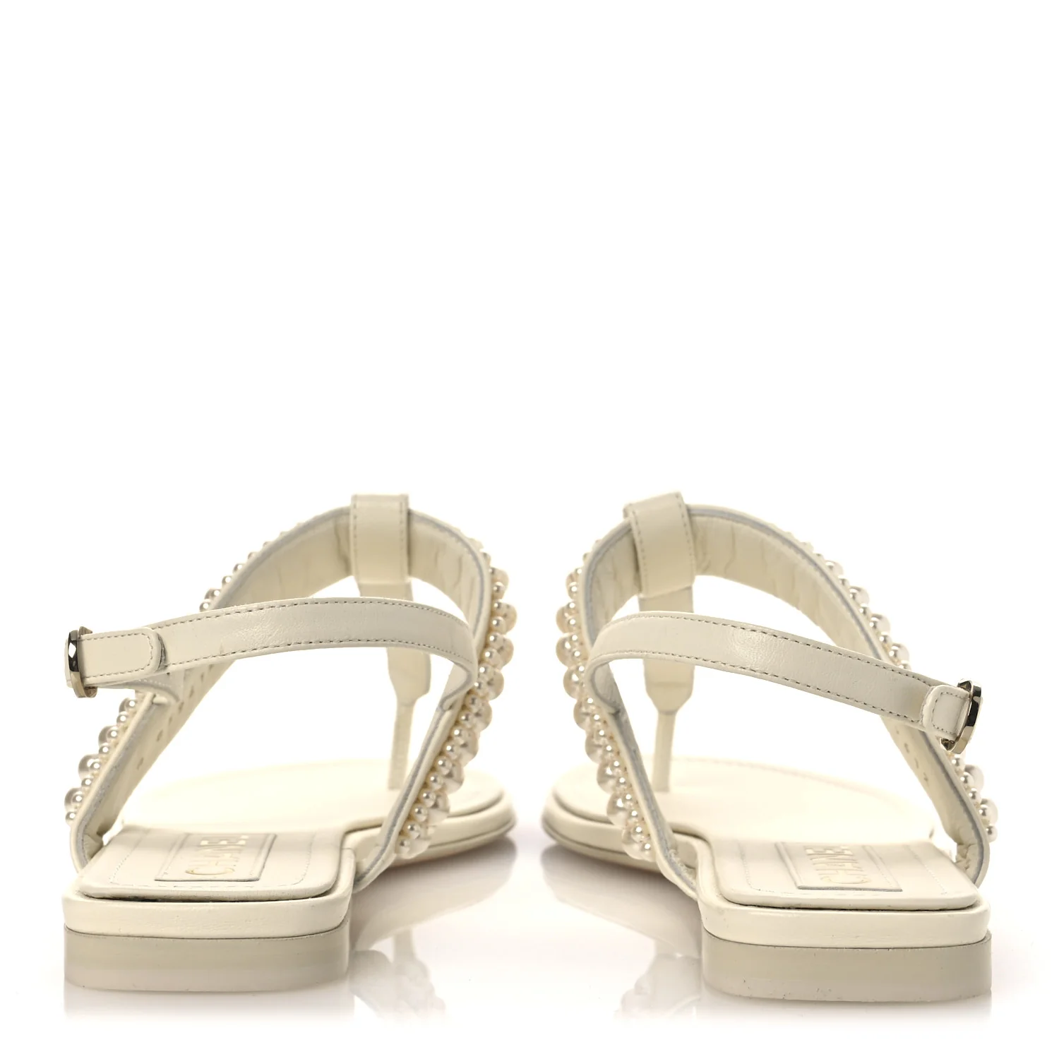 Lambskin Pearl Mini CC Thong Sandals 38 White - Top Club