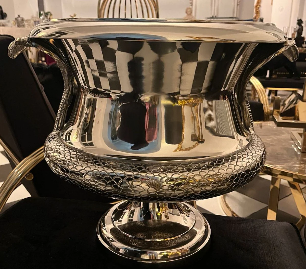 Luxury Vase Cobra Snakes Silver 59 x 47 x H. 45 cm - Magnificent Brass Flower Vase - Decorative Vase - Decorative Accessories - Luxury Accessories - Luxury Interior