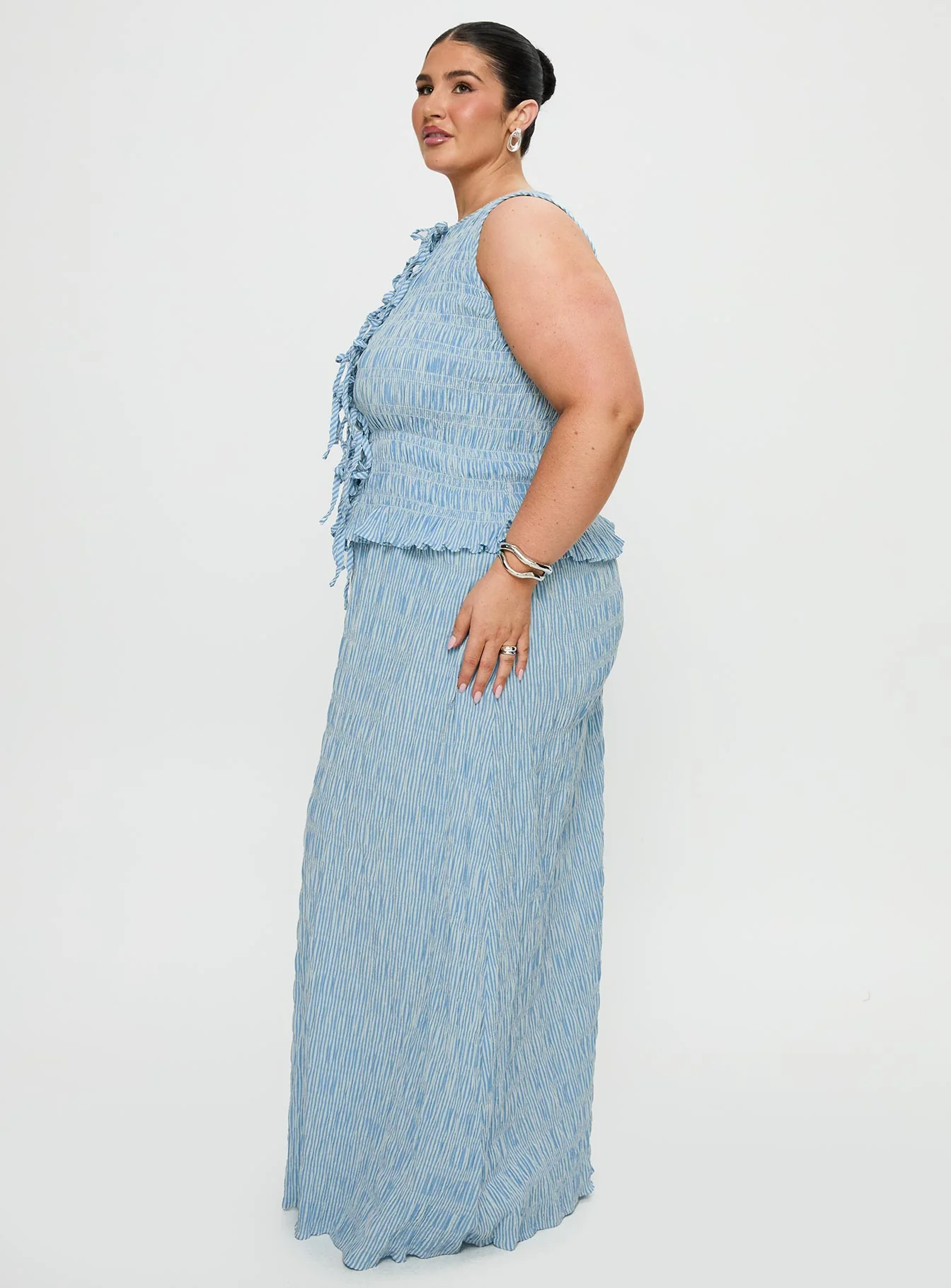 Songbird Shirred Maxi Dress Blue Curve