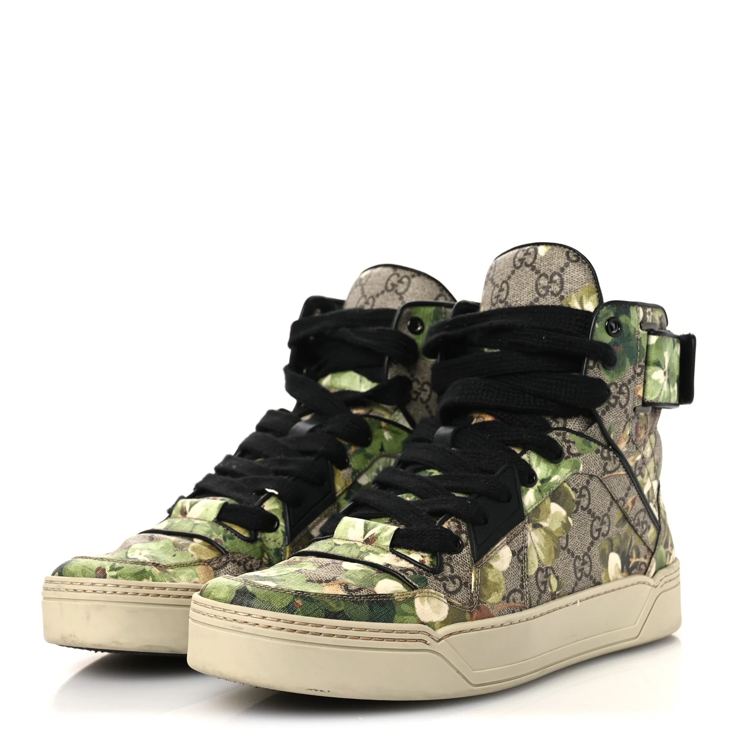 GG Monogram Blooms Web High Top Sneakers 8 Beige Green - Top Club