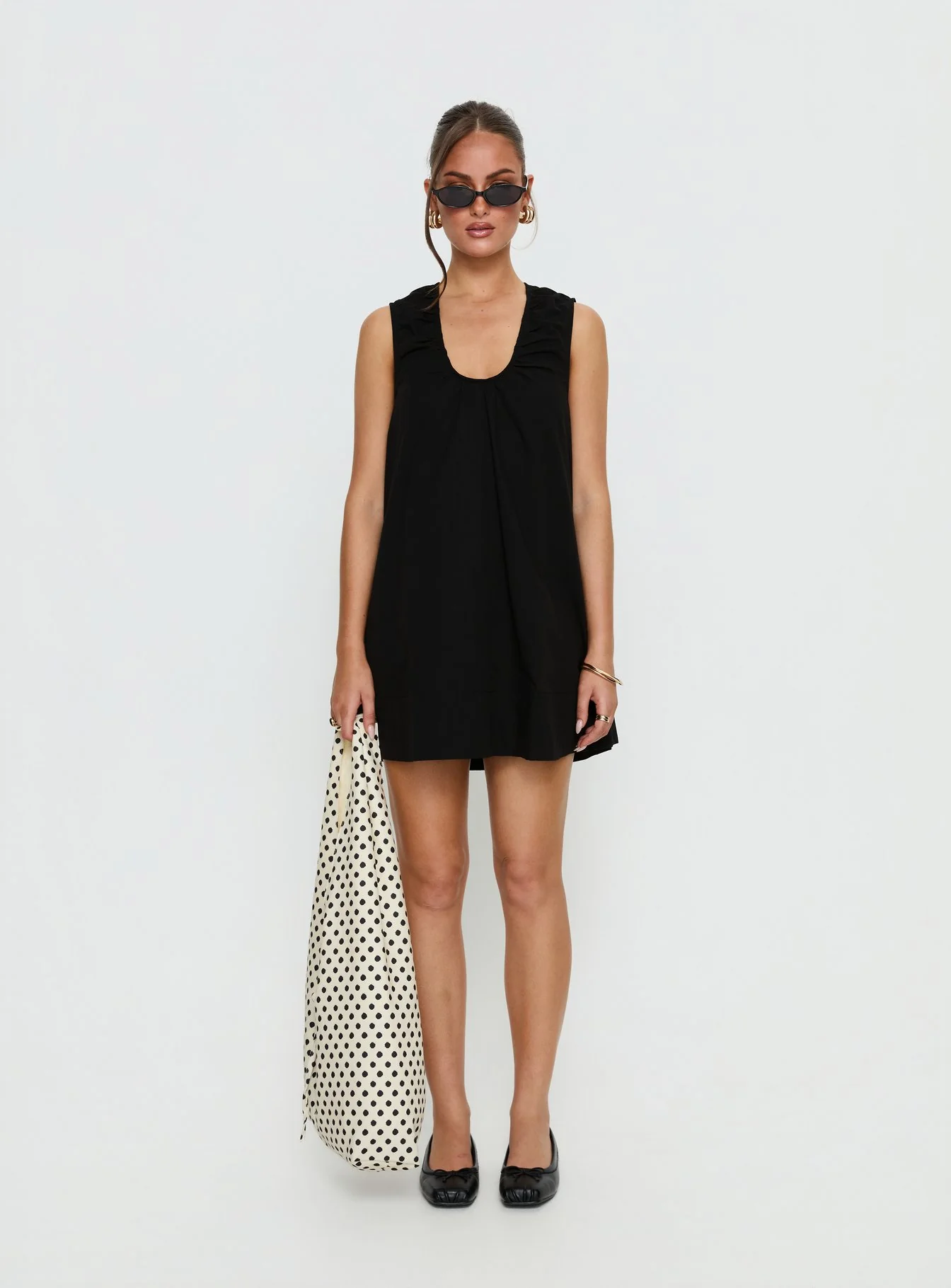 Eberta Ruched Baby Doll Mini Dress Black