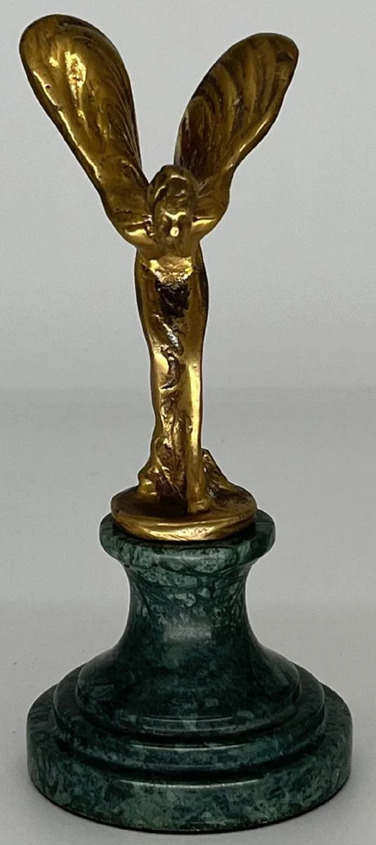 Luxury paperweight sculpture woman with wings gold / green 7 x 8 x H. 16 cm - Elegant bronze figure with marble base - Desk decoration - Luxury decoration - Decorative accessories