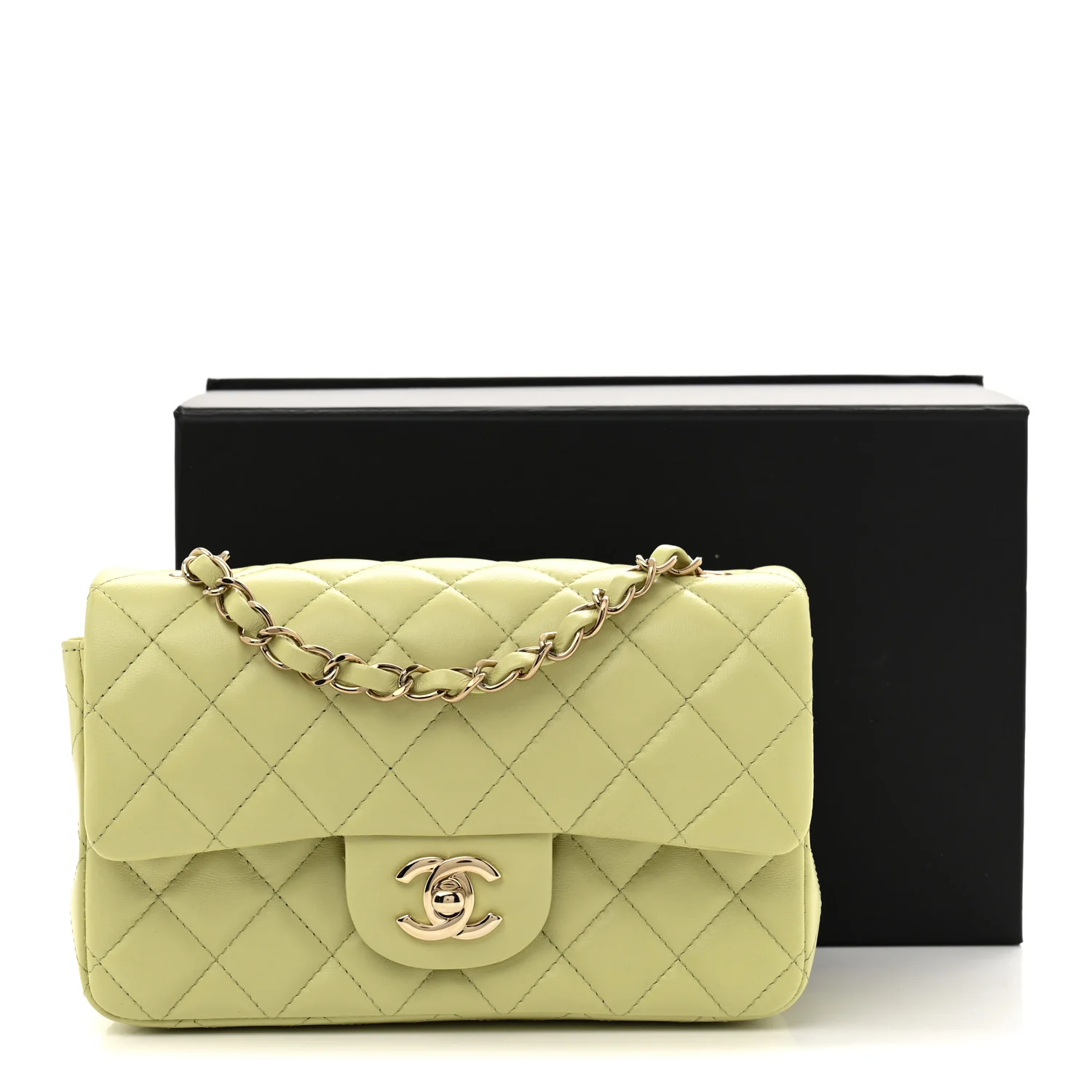 Lambskin Quilted Mini Rectangular Flap Light Green - Top Club
