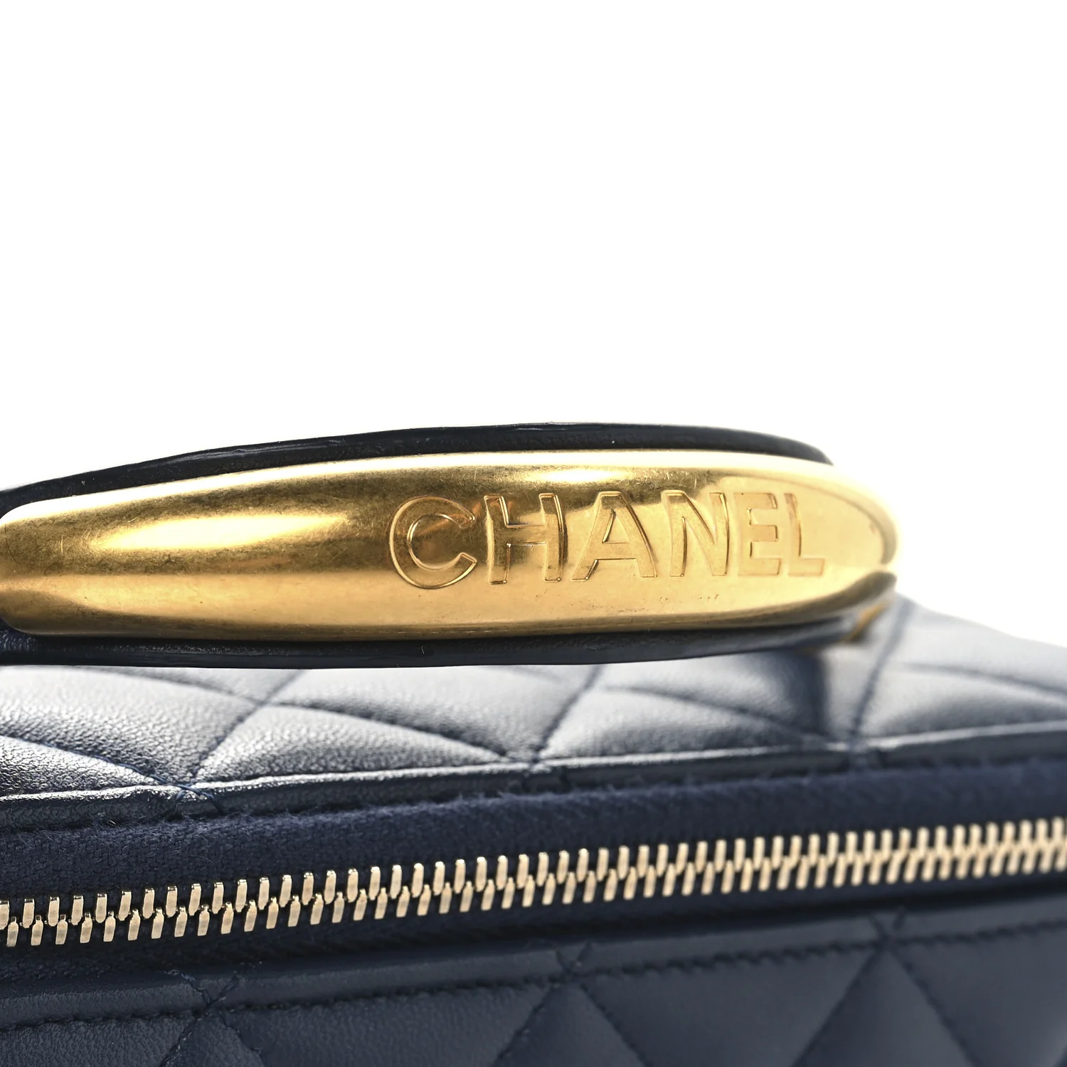 Lambskin Quilted Metal Small Top Handle Vanity Case With Chain Blue - Top Club