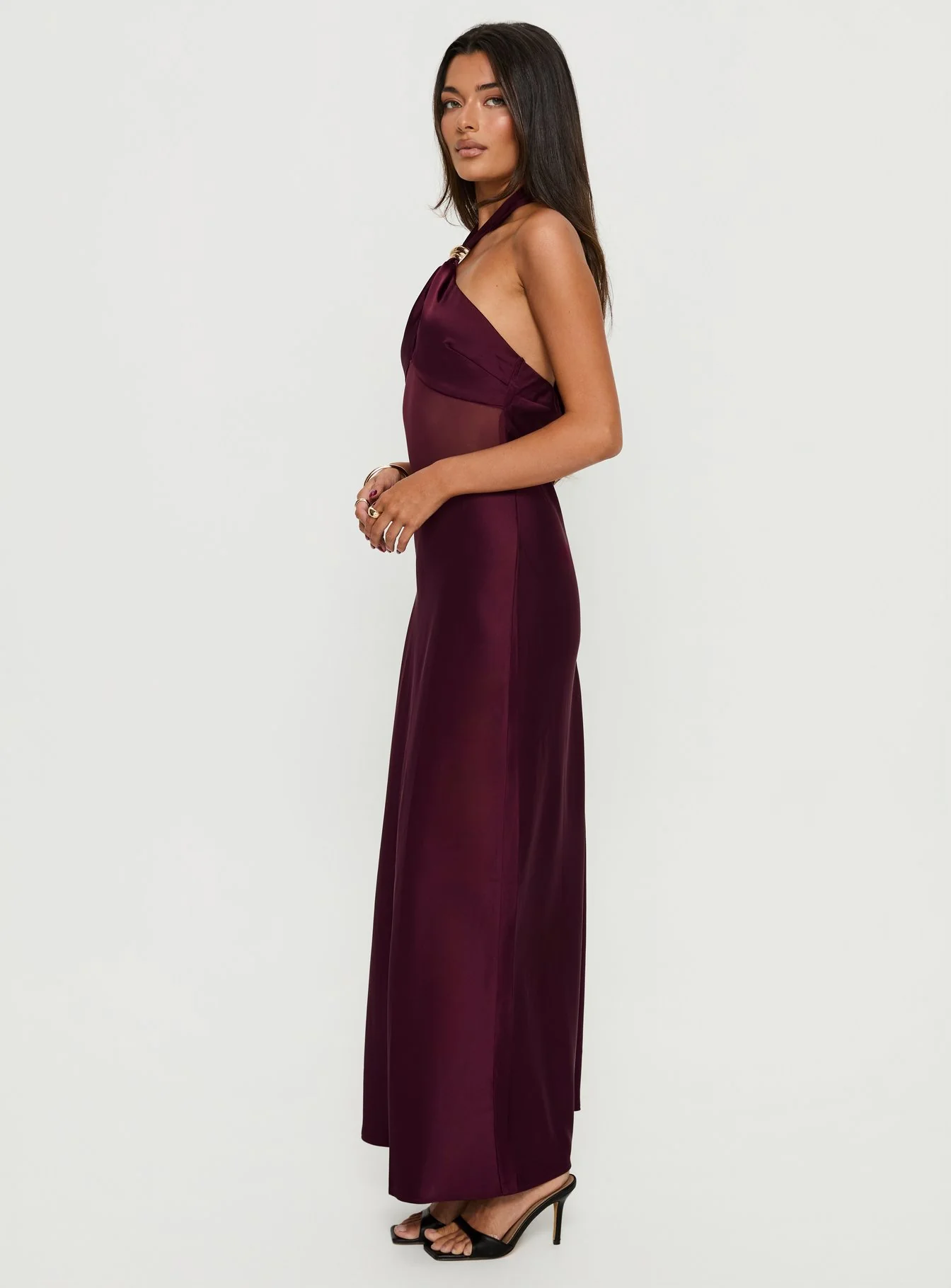 Rosario Halter Sheer Maxi Dress Plum
