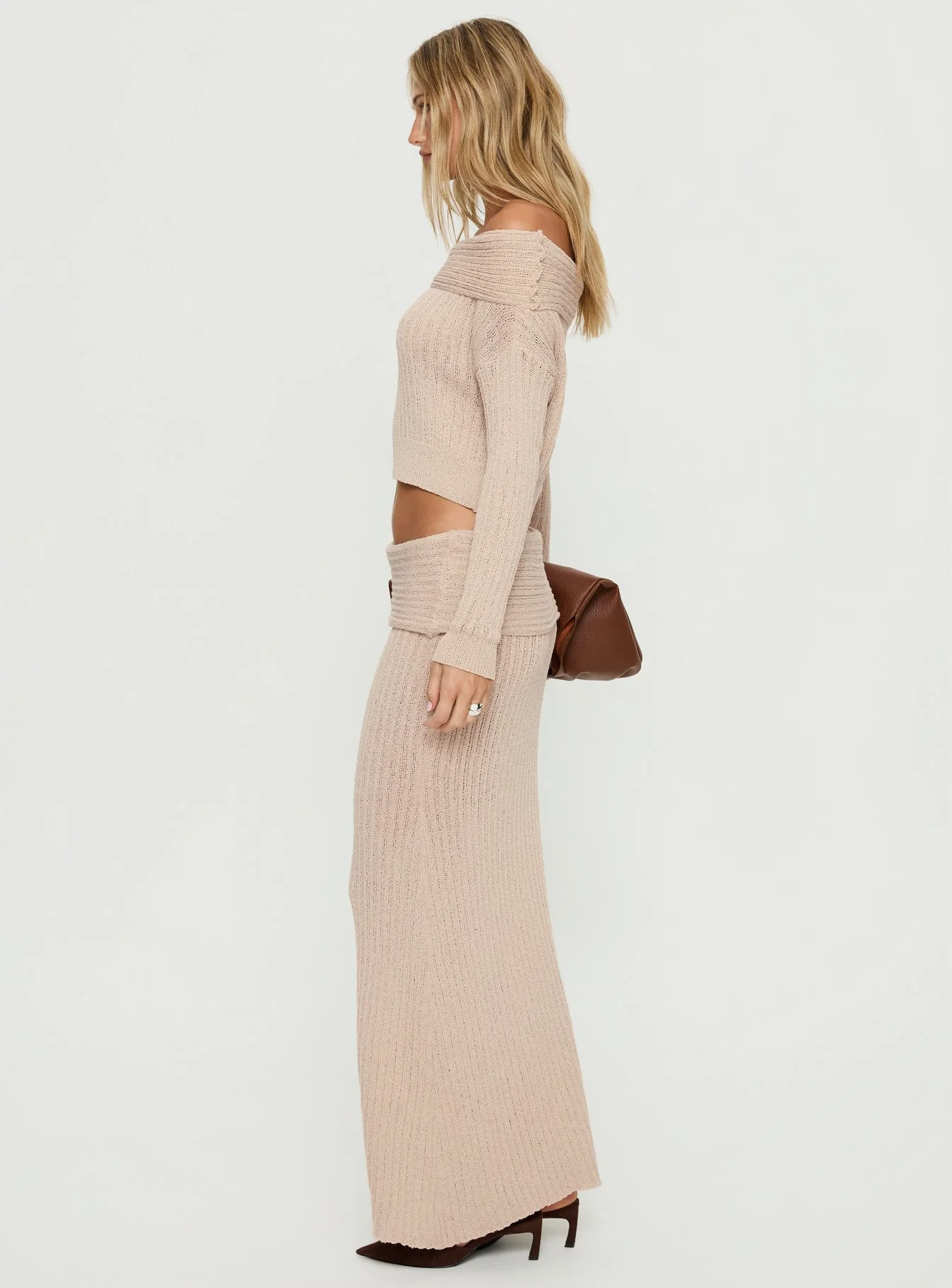 Devion Foldover Waist Maxi Skirt Beige