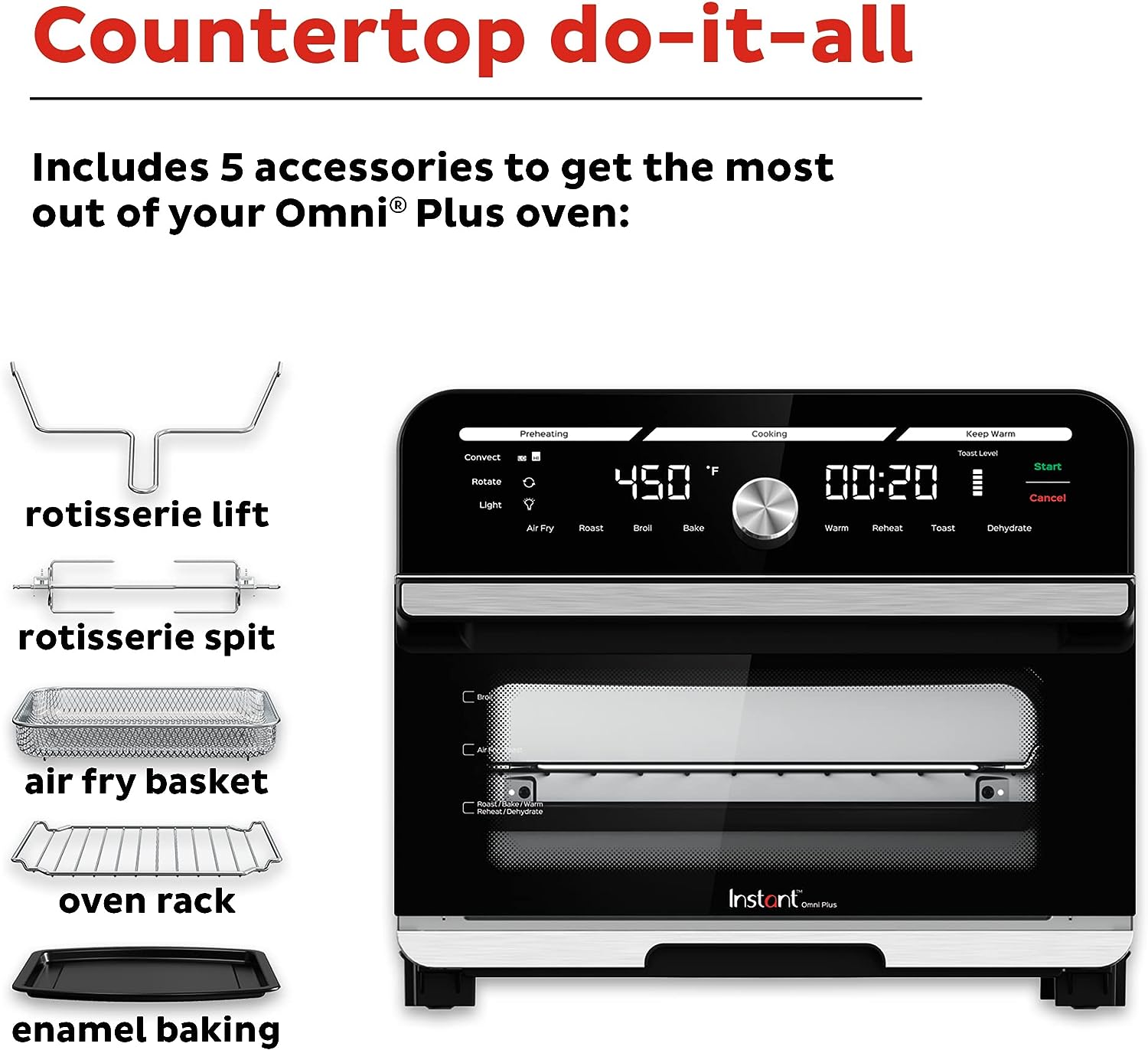 Instant Omni Plus 19 QT/18L Air Fryer Toaster Oven Combo, From the Makers of Instant Pot, 10-in-1 Features, Fits a 12
