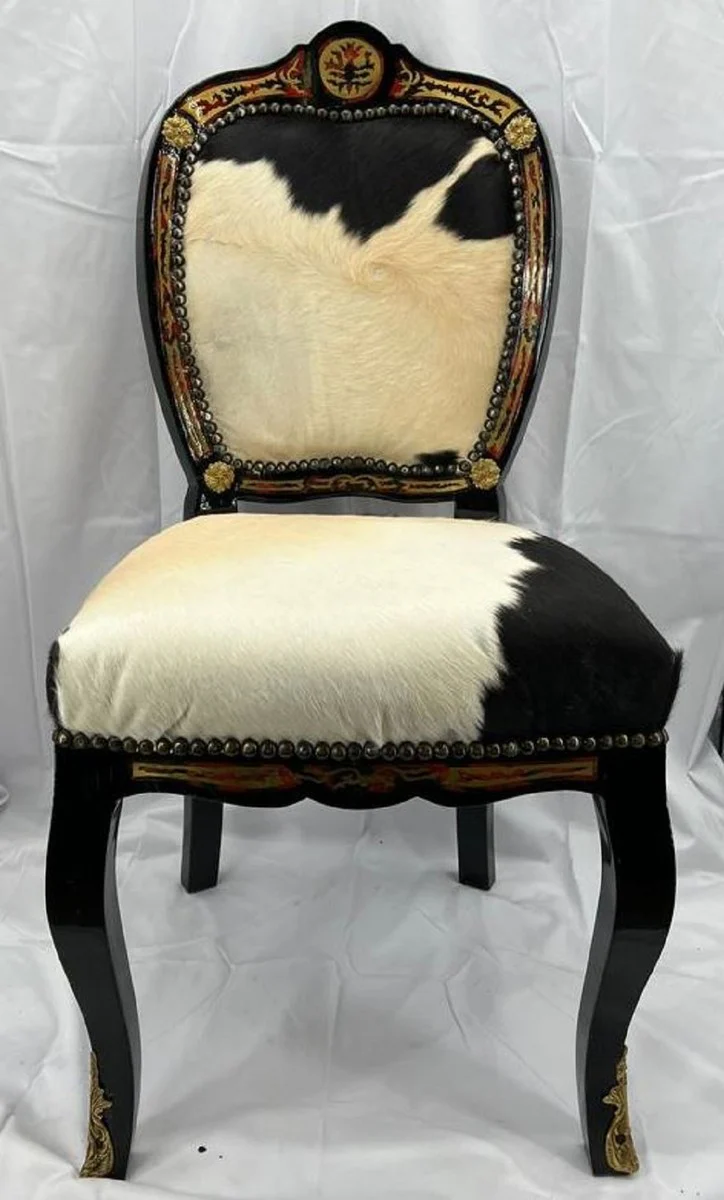Baroque Boulle Dining Room Chair White / Black / Red / Gold - Magnificent chair with fine fur - Dining room furniture in the Baroque style - Baroque Interior - Baroque Boulle furniture