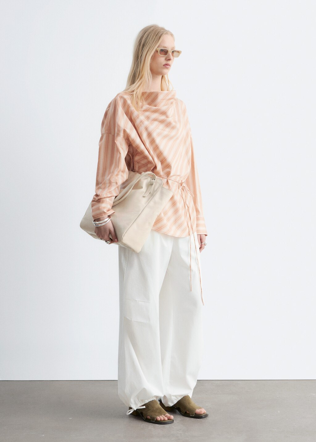 & Other Stories STRIPED COWL-NECK BLOUSE