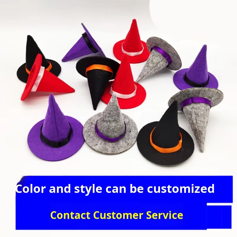 Mini DIY Eco-friendly Felt Witch Hat Table Wine Bottle Decoration for Halloween Party in Wizard Elf Dwarf Hat Styles