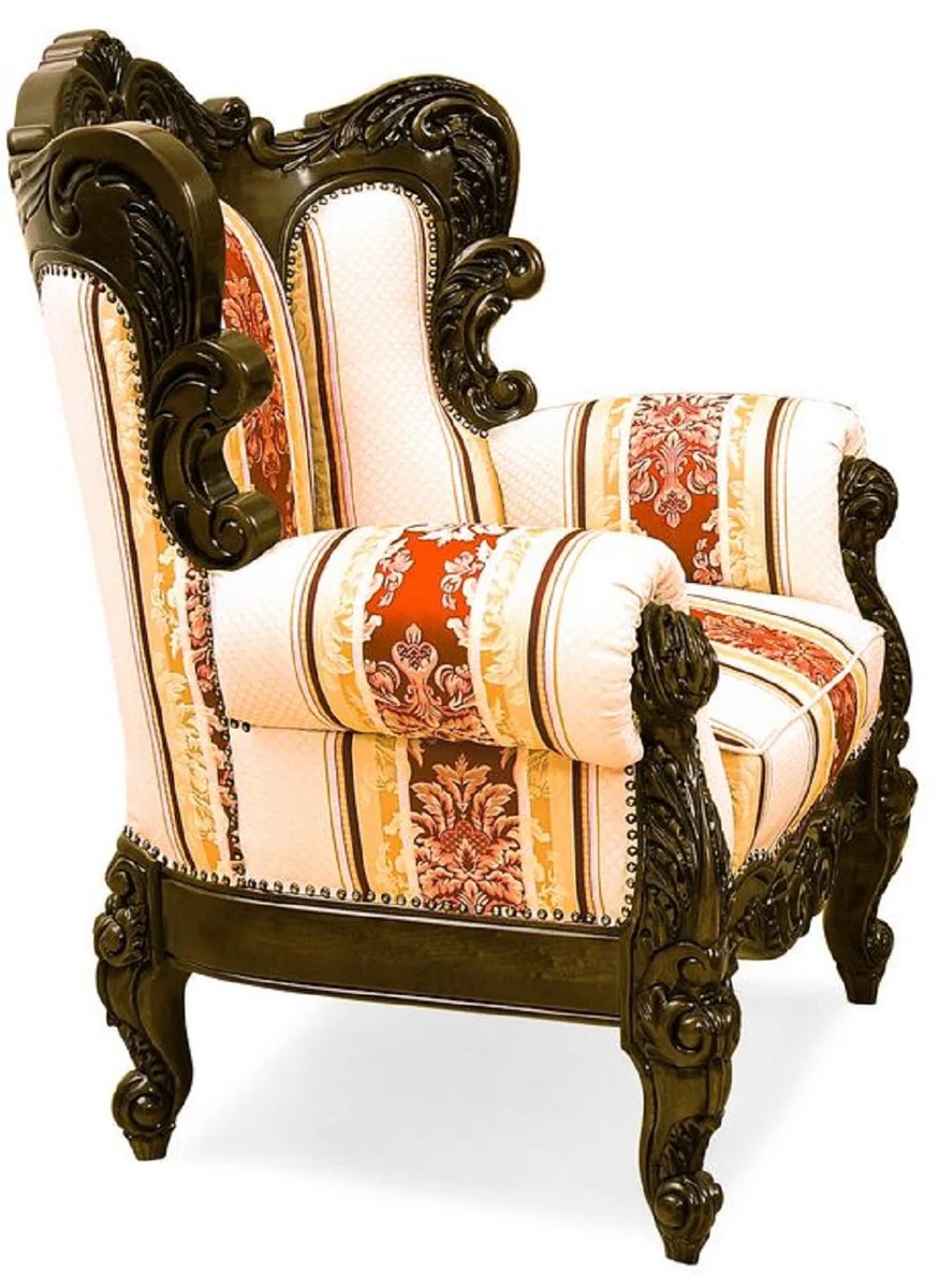 Luxury Baroque Living Room Set Cream / Yellow / Red / Dark Brown - 2 Baroque Sofas & 2 Baroque Armchairs & 1 Baroque Coffee Table - Living Room Furniture in Baroque Style - Noble & Magnificent