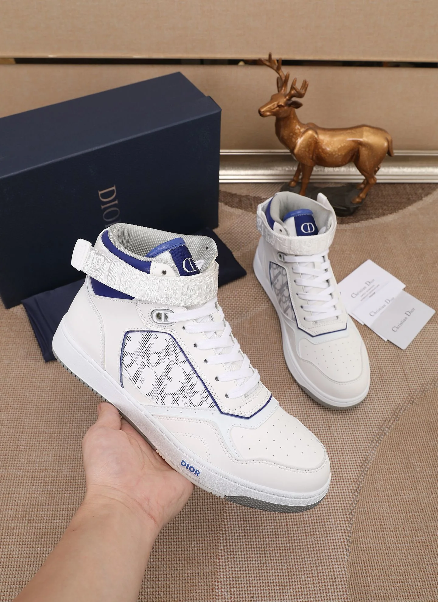 Dior Men's High Top Sneakers with Oblique Pattern and Adjustable Strap - Sneaker Replica Workshop