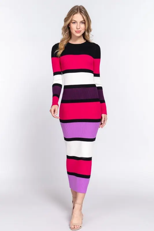 I Don’t Want to Miss a Thing Long Sleeve Color Block Sweater Dress - ALJEGJ