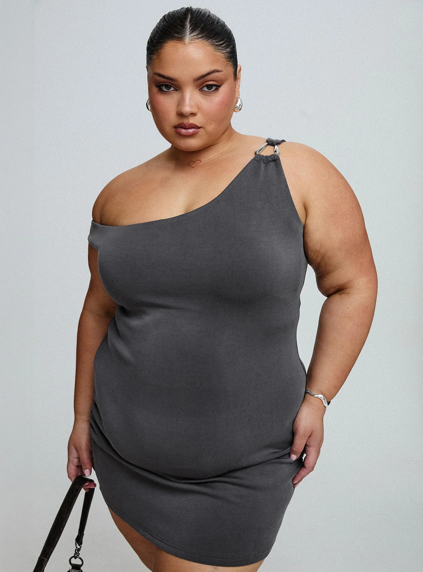 True Desires One Shoulder Mini Dress Grey