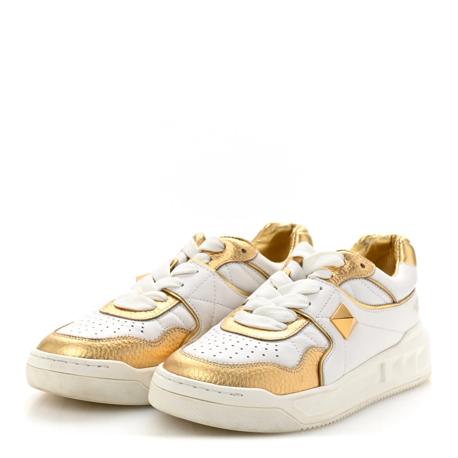 Calfskin Roman Stud Sneakers 37.5 White Gold - Top Club