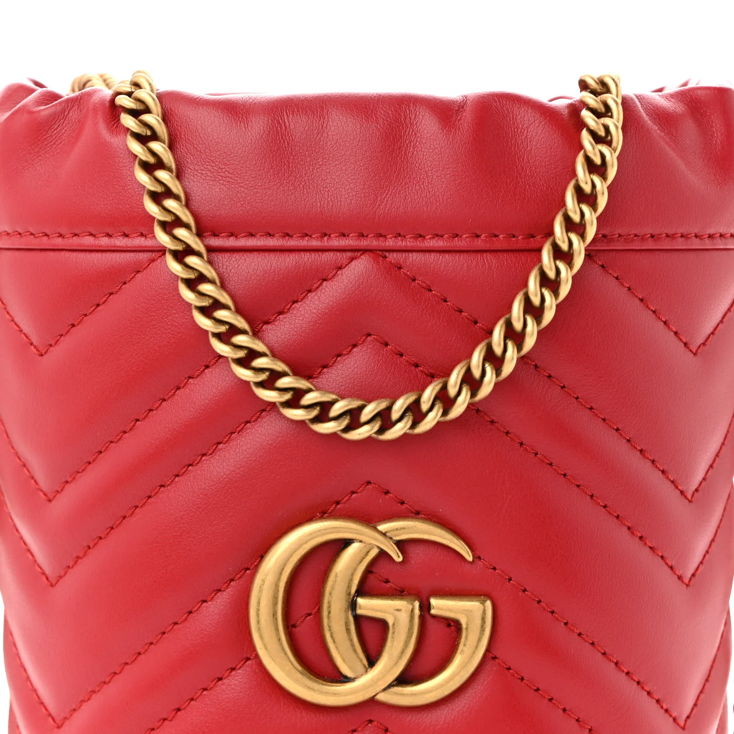 Calfskin Matelasse Mini GG Marmont 2.0 Bucket Bag Hibiscus Red - Top Club