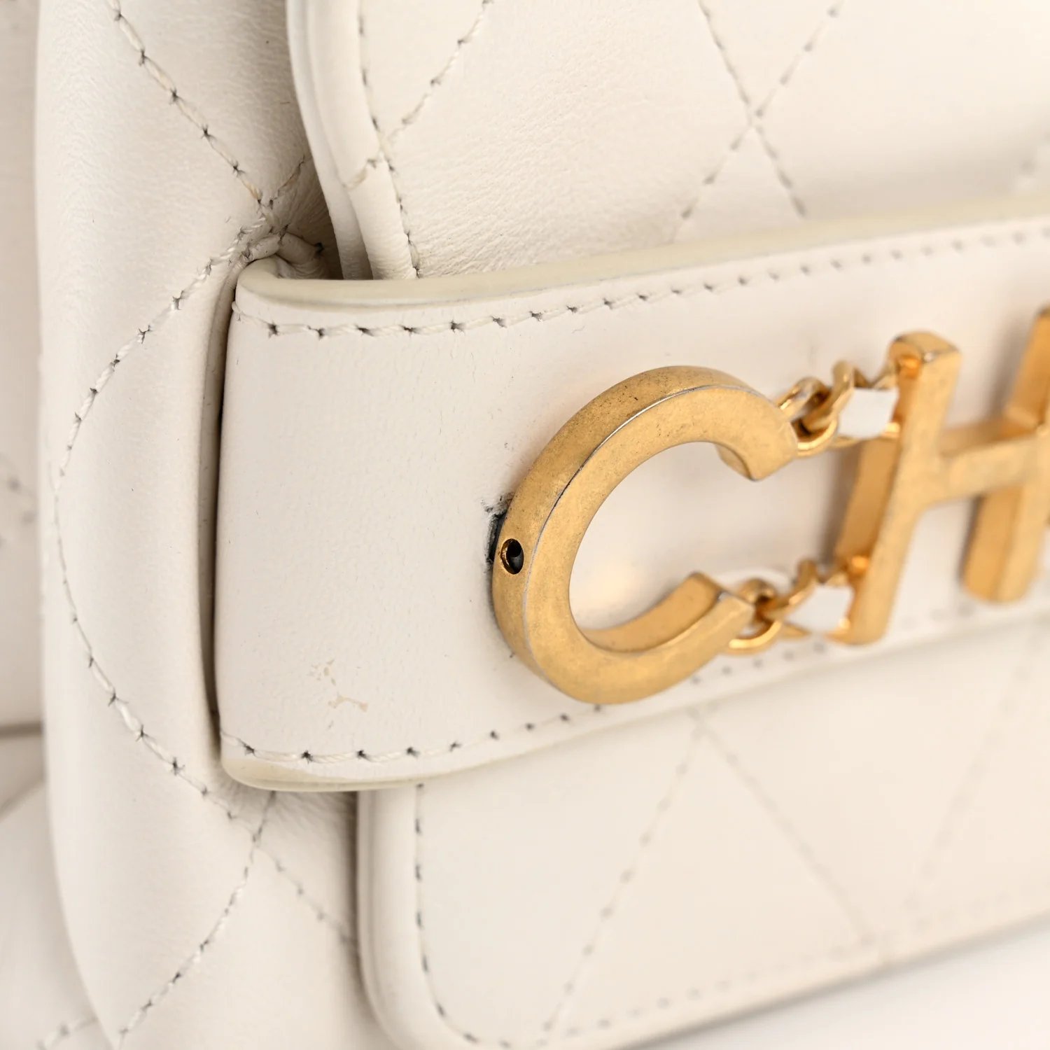 Calfskin Quilted Small Enchained Flap White - Top Club