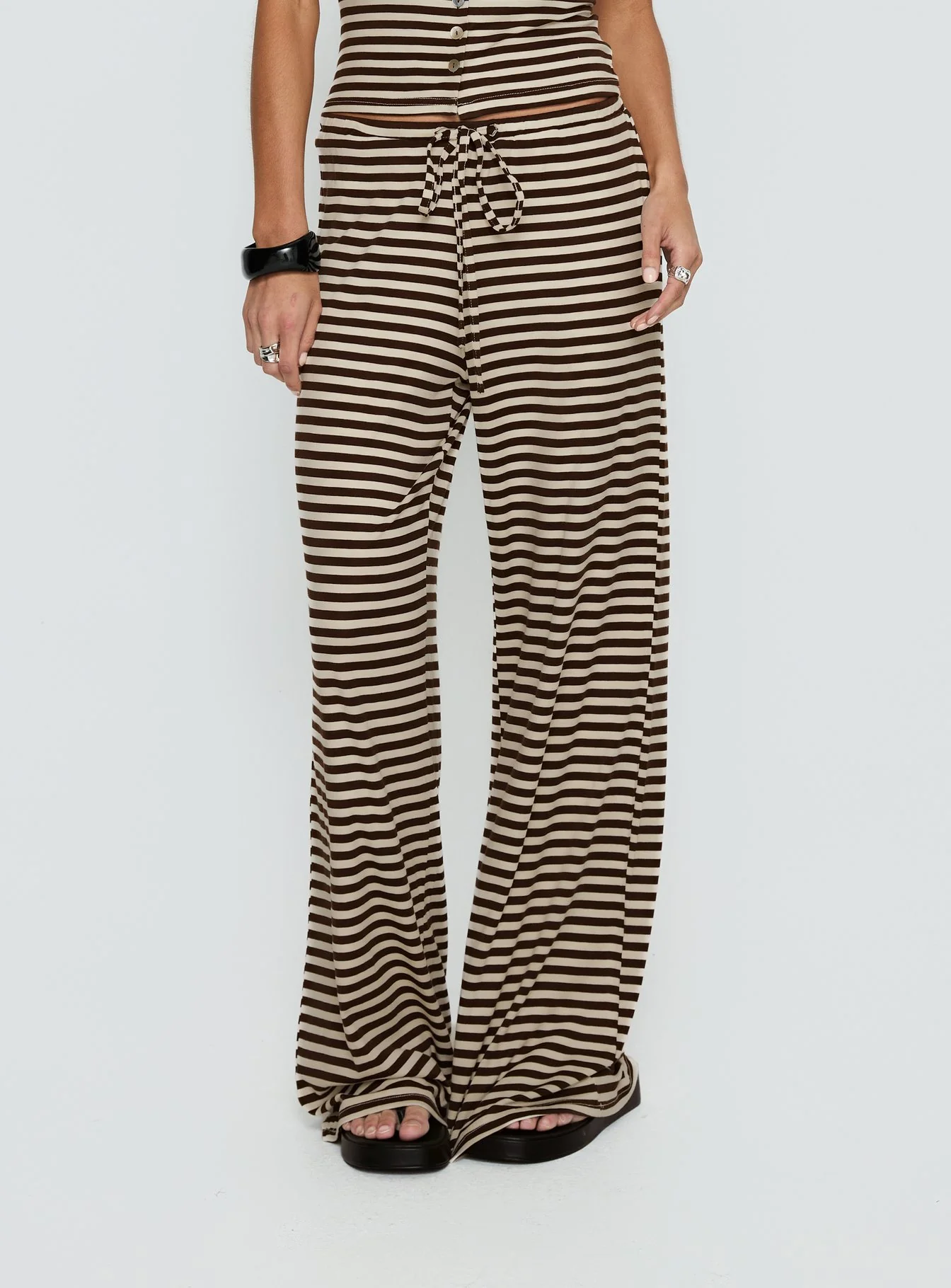 Gavrielle Jersey Wide Leg Pants Chocolate / Cream Stripe