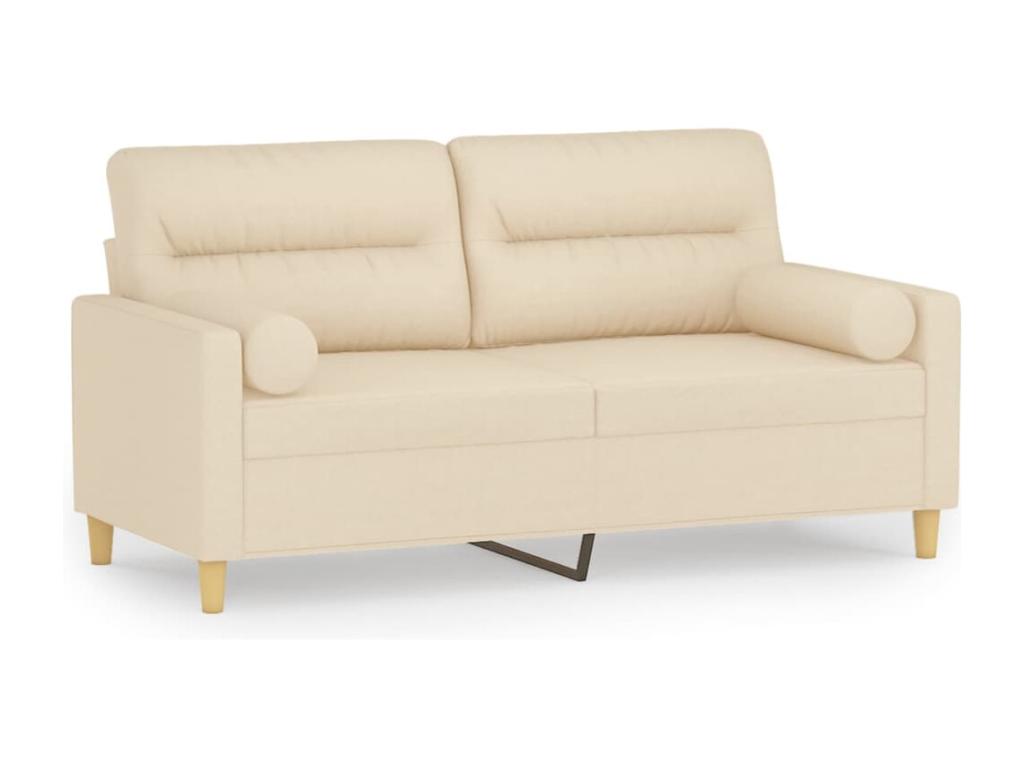 Sofá de 2 plazas con cojines tela color crema 140 cm