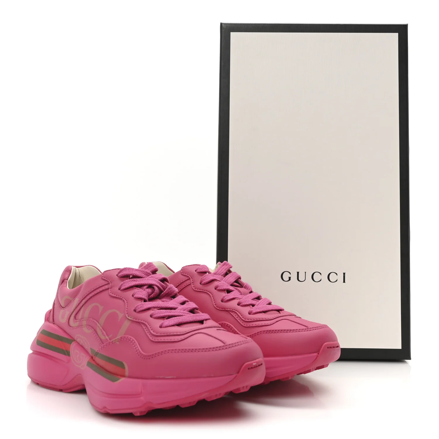 Calfskin Logo Womens Rhyton Sneakers 35.5 Box Pink - Top Club