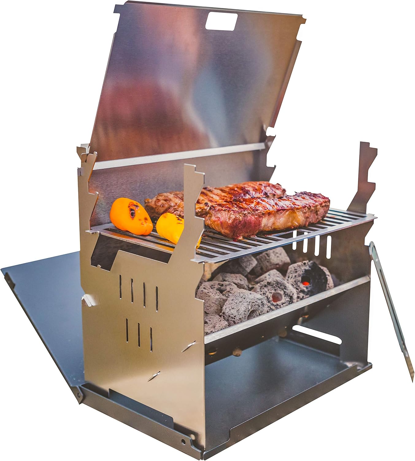 FENNEK BBQ | Barbecue a carbonella portatile ad incastro in acciaio inox | per divertimento in campeggio, in camper, in giardino e durante attivita all'aperto