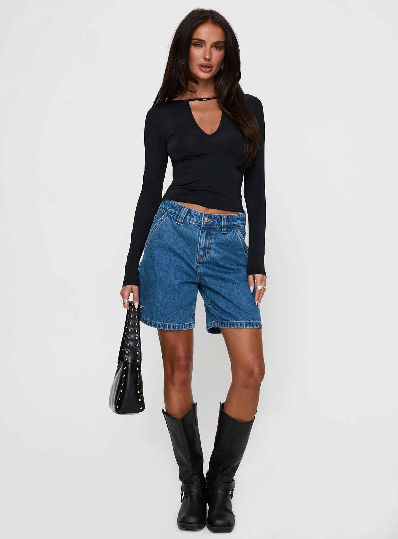 Layna Long Sleeve Plunge Neck Top Black