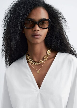 & Other Stories SCULPTURAL COTTON V-NECK BLOUSE