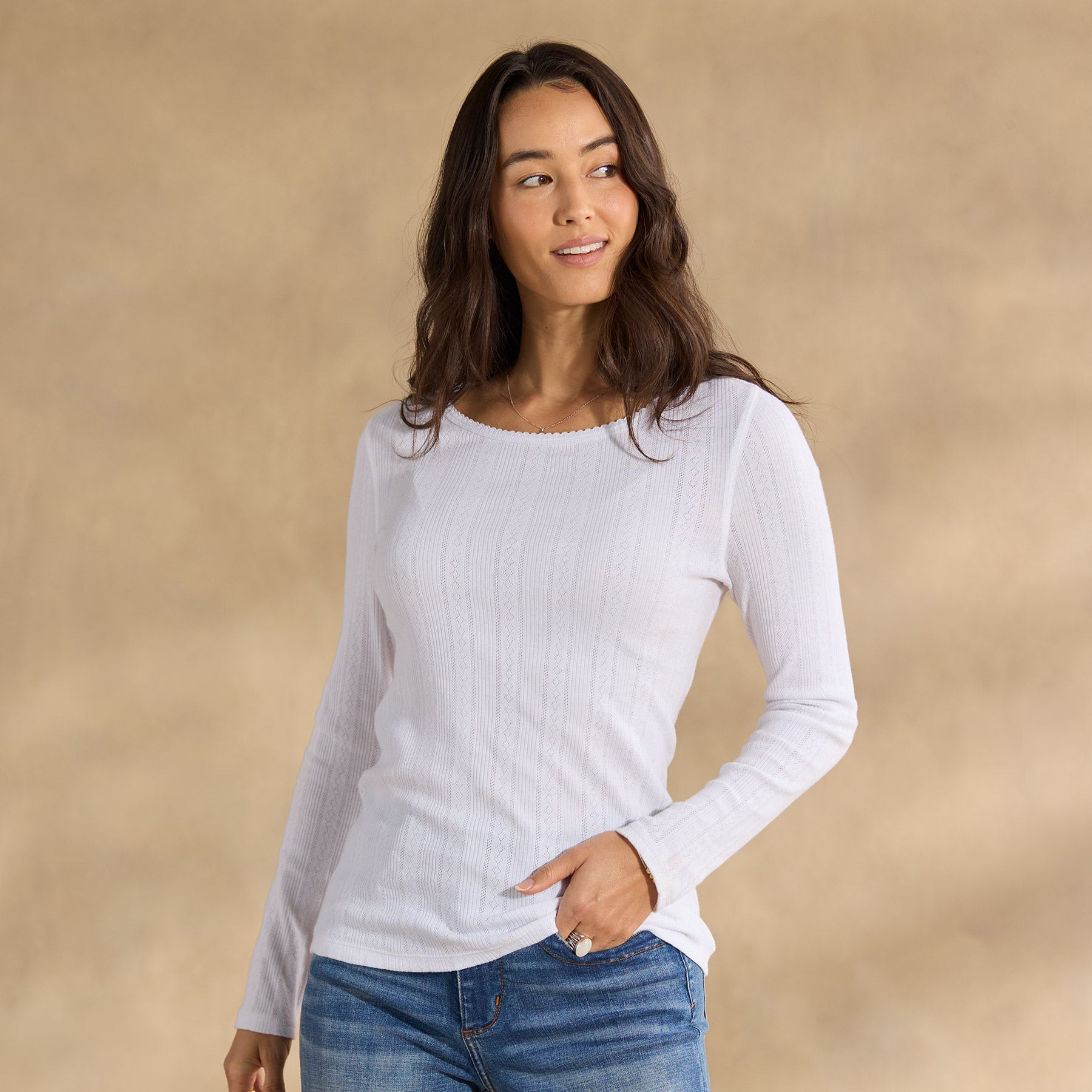 Perfect Pointelle Crewneck, Petite - Sundance Living