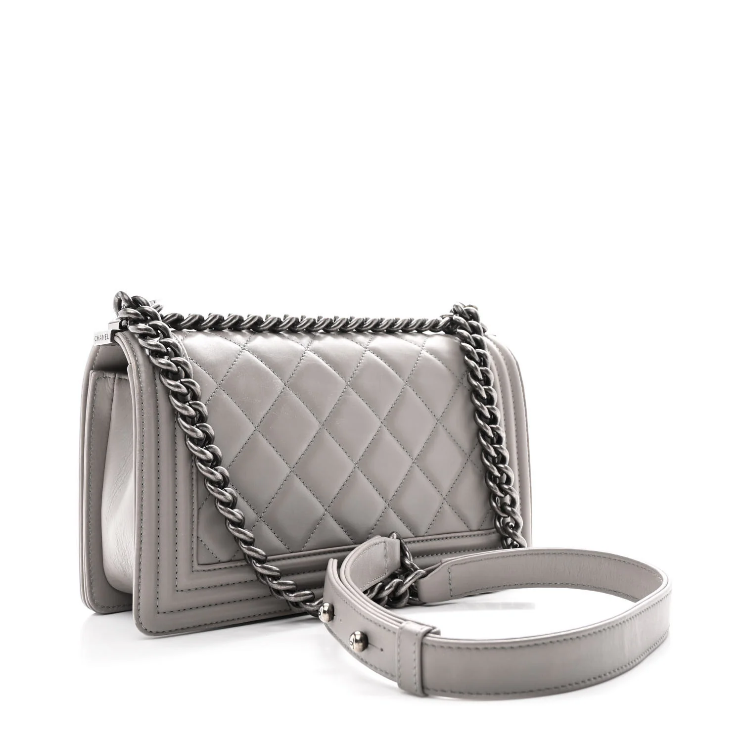 Calfskin Quilted Medium Boy Flap Grey - Top Club