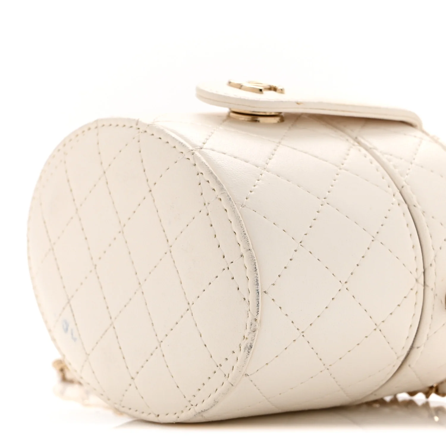 Lambskin Quilted Round Mini Vanity Case With Chain Case With Chain White - Top Club