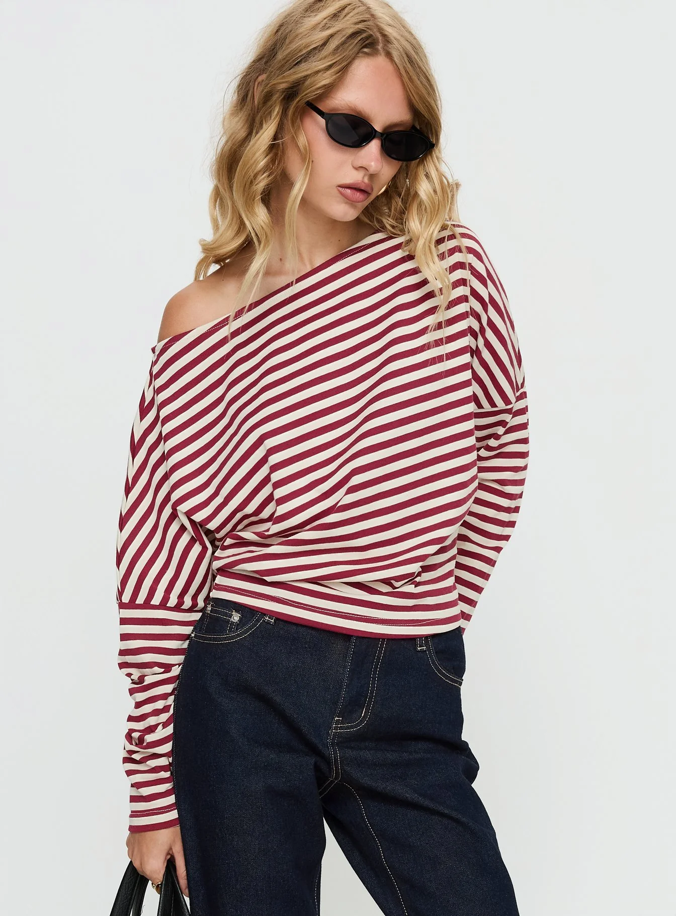 Deora Cinched Long Sleeve Top Red Stripe
