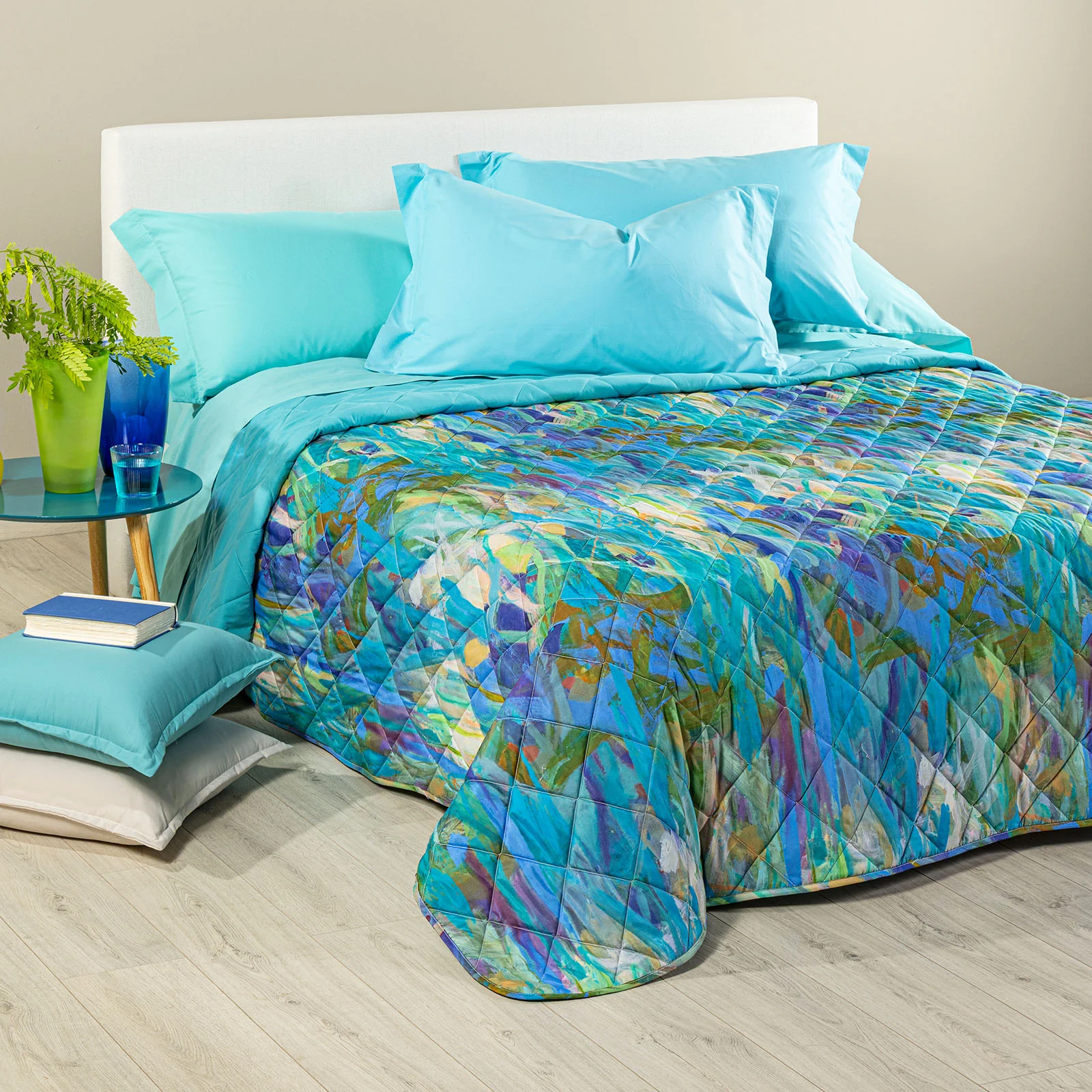 Copriletto Trapuntato In Microfibra Avana Matrimoniale Bluette Modern