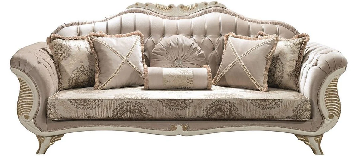 Luxury Baroque Living Room Set Gray / Cream / Gold - 2 Sofas & 2 Armchairs & 1 Coffee Table - Living Room Furniture in Baroque Style - Noble Baroque Furniture