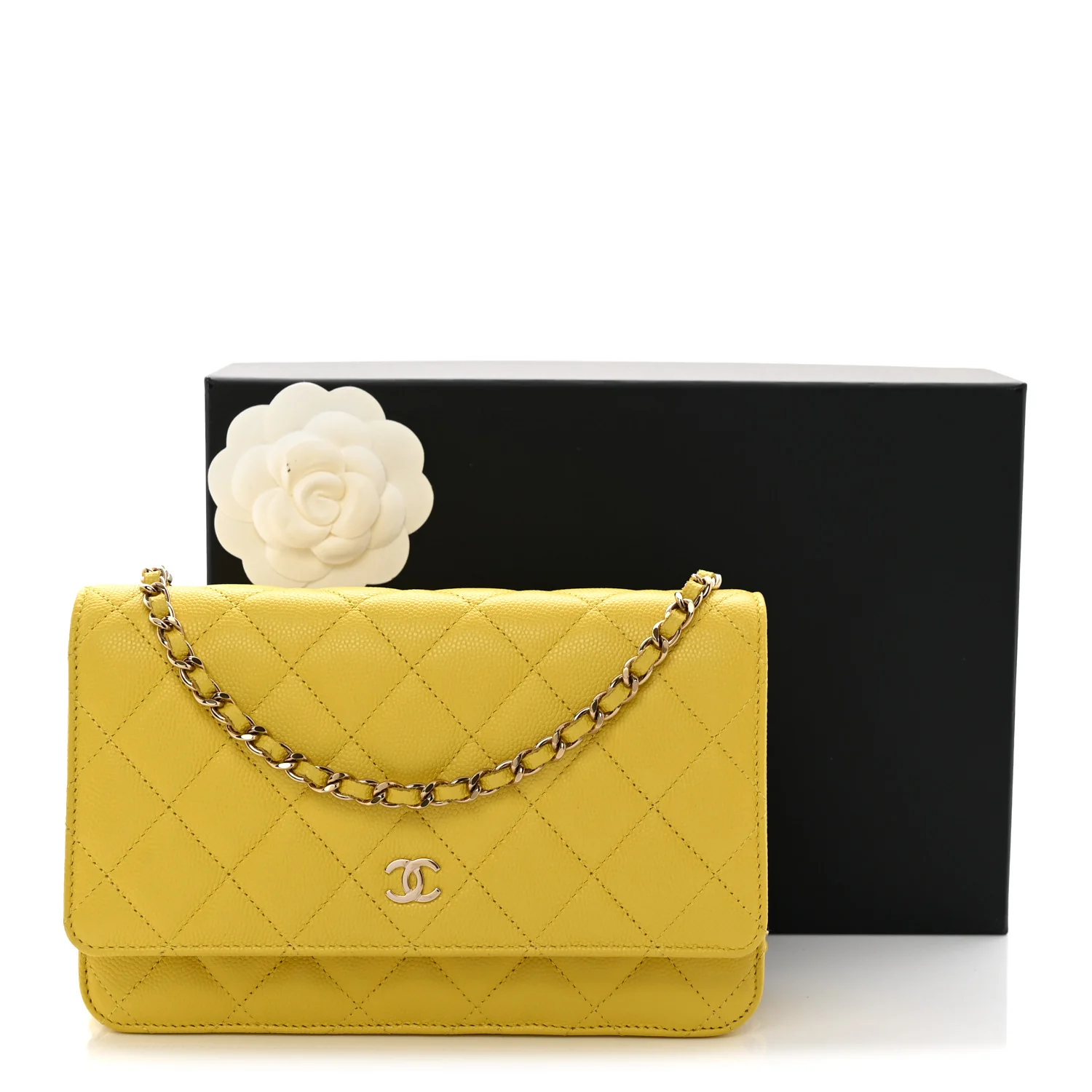Caviar Quilted Wallet on Chain WOC Yellow - Top Club