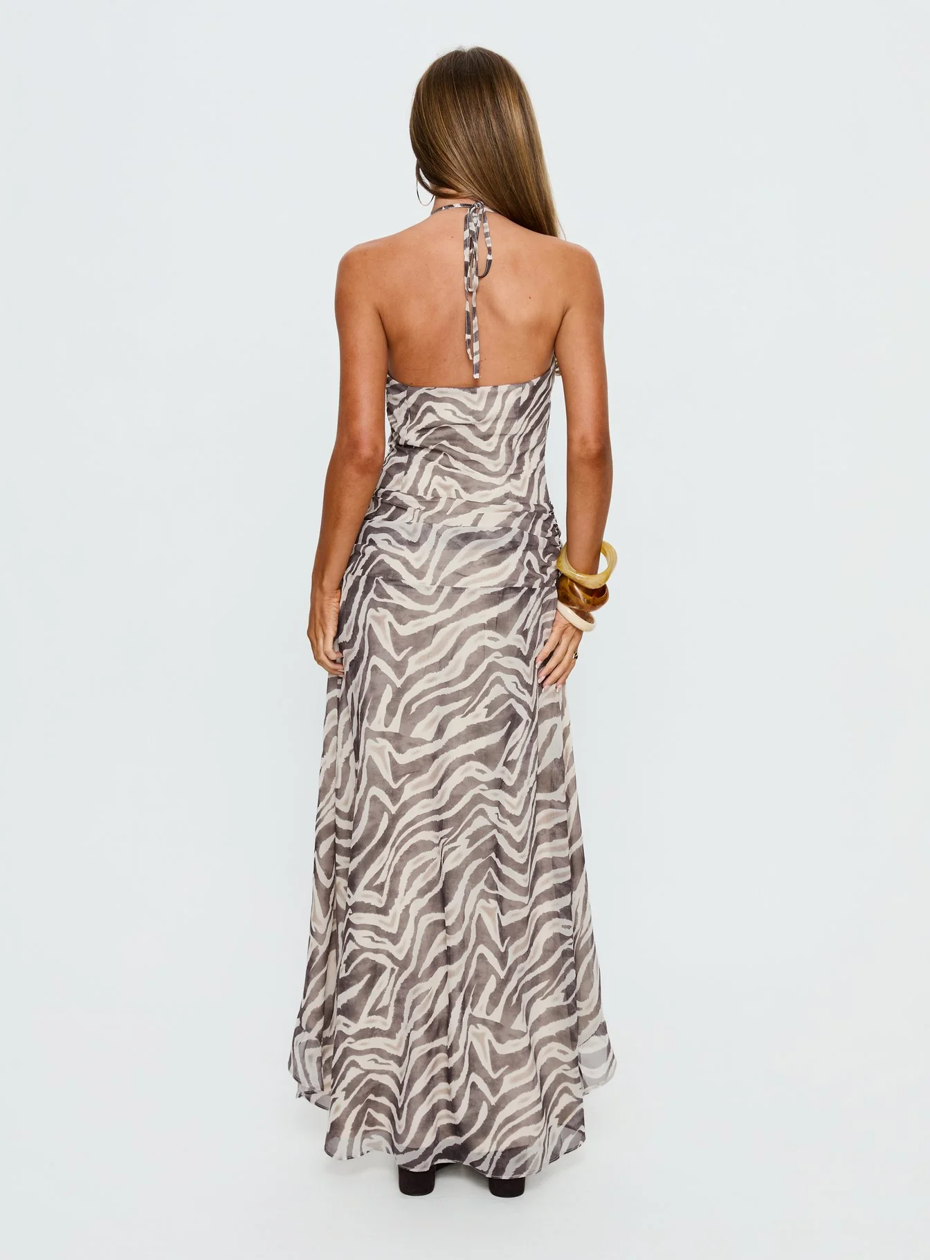 Roxine Asymmetrical Halter Maxi Dress Animal Multi