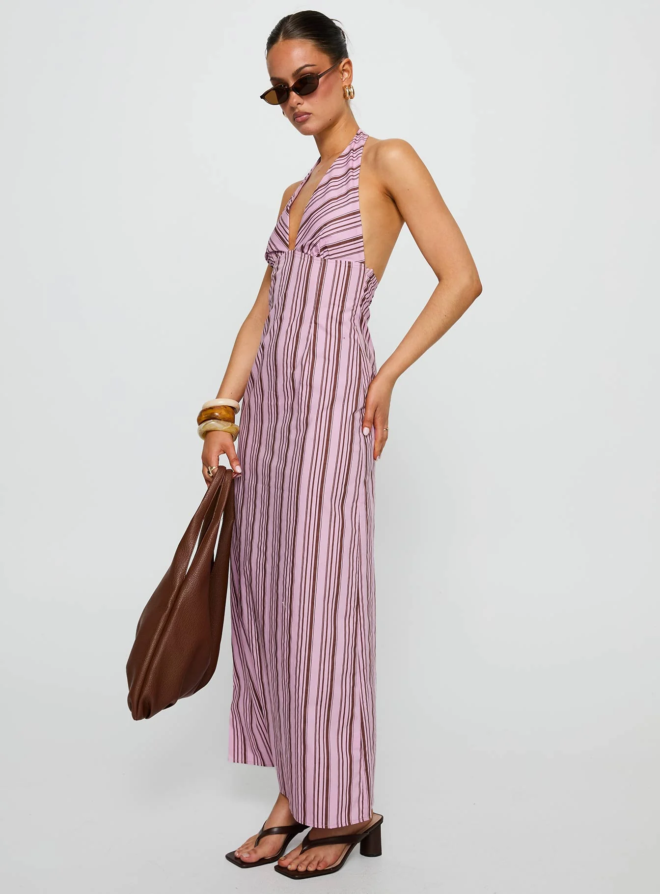 Avrie Halter Maxi Dress Pink / Brown Stripe