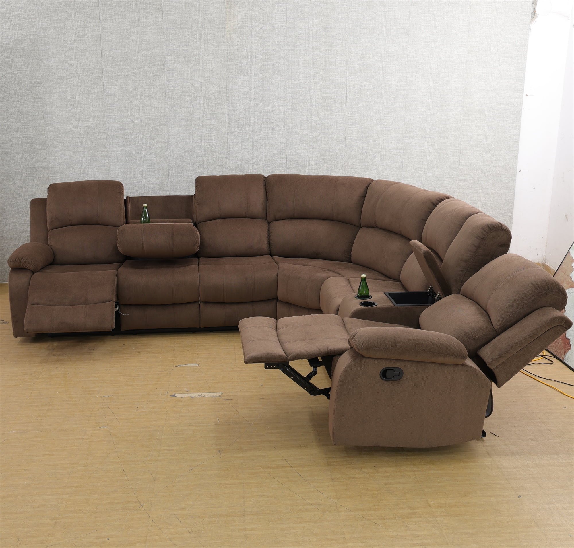 Aukfa 3 - Piece Recliner Sofa Set, 6 Seat Sectional Couch with Cup Holders&Storage Console, Gray