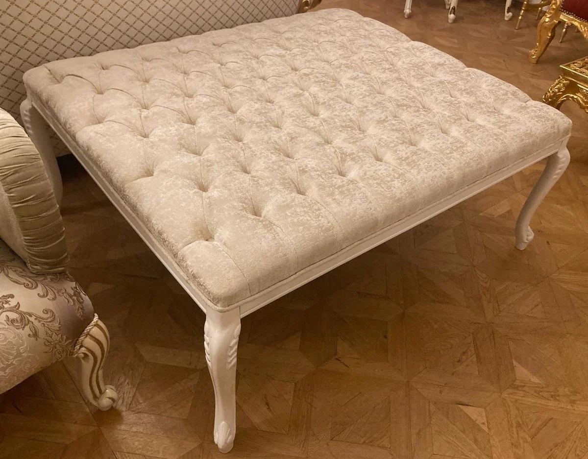 Luxury Baroque Stool Cream / White - Huge Baroque Style Stool - Baroque Footstool - Living Room Furniture in Baroque Style - Baroque Style Furniture - Baroque Furniture - Noble & Magnificent