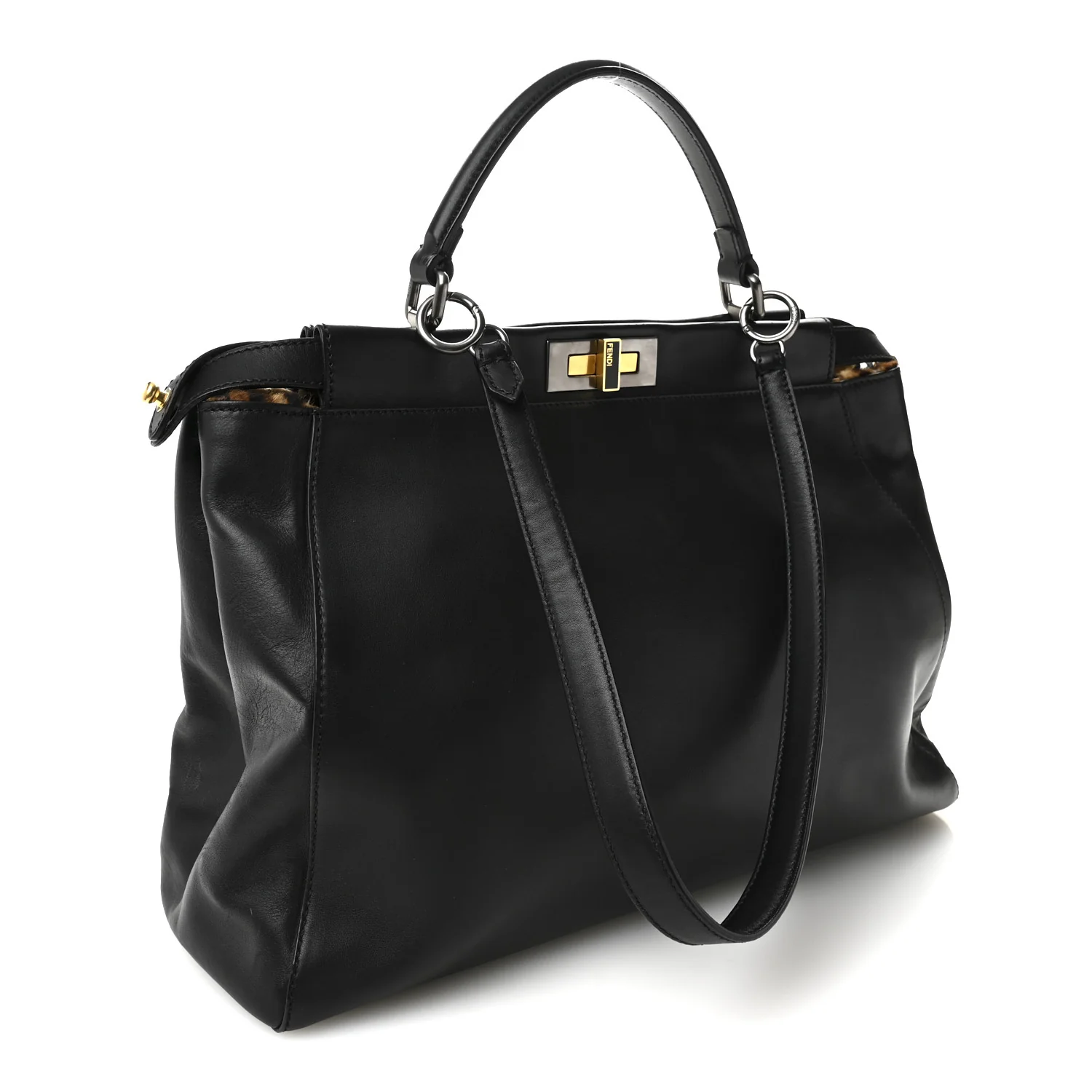 Calfskin Calf Hair Leopard Print Large Peekaboo Iconic Satchel Black - Top Club