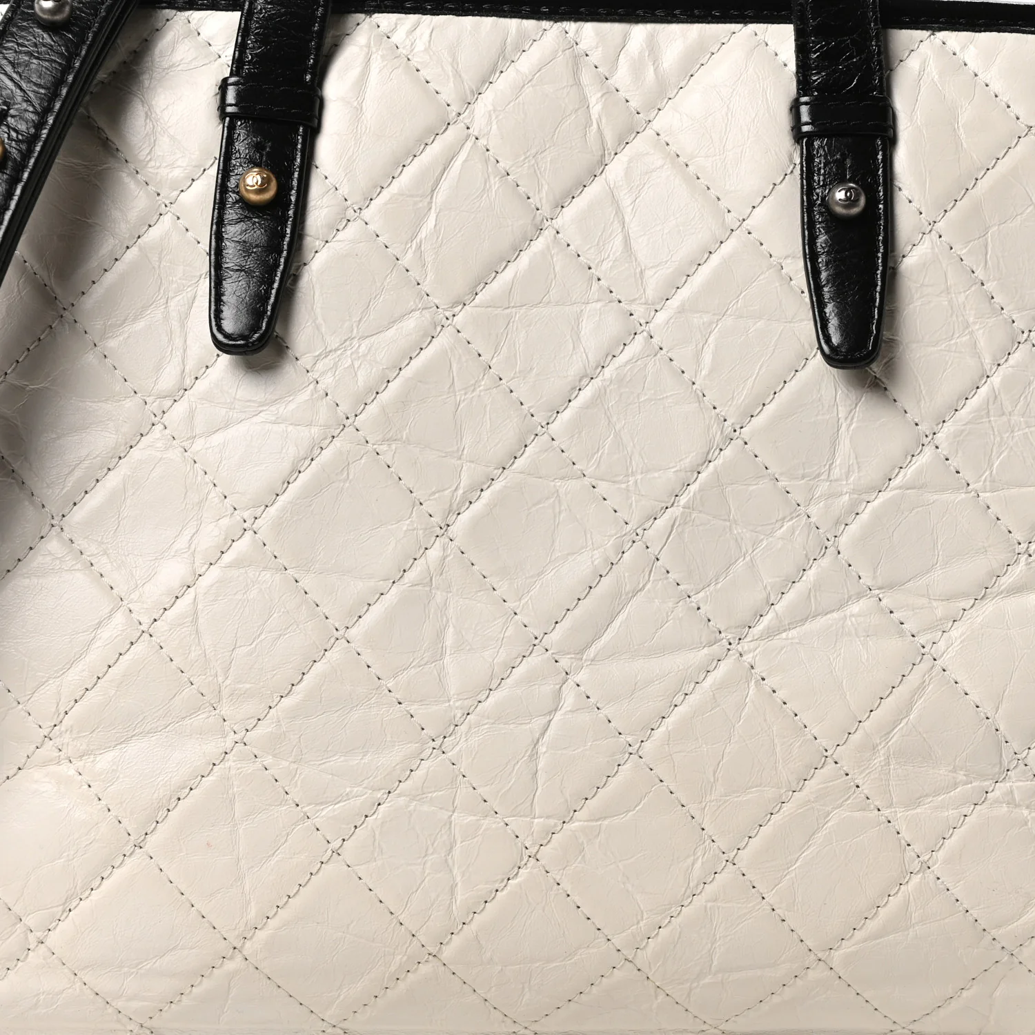 Aged Calfskin Quilted Large Gabrielle Shopping Tote White Black - Top Club