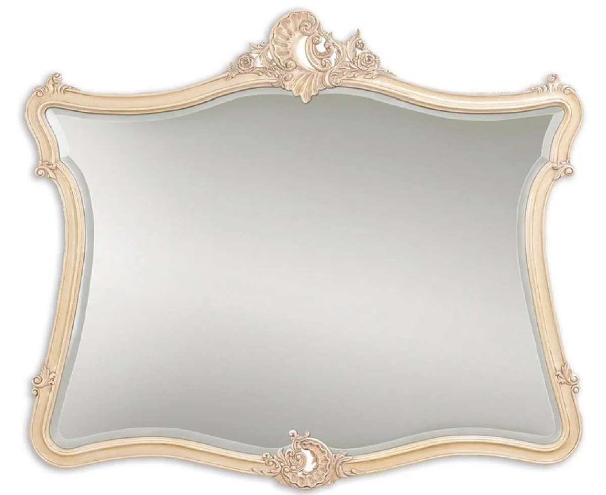 Luxury baroque mirror cream / beige 146 x 6 x H. 125 cm - mahogany wall mirror in baroque style - antique style wardrobe mirror - living room mirror - baroque furniture